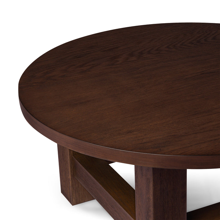 MARCO RUSTIC WOODEN ROUND COFFEE TABLE IN AGED BROWN - VMInnovations