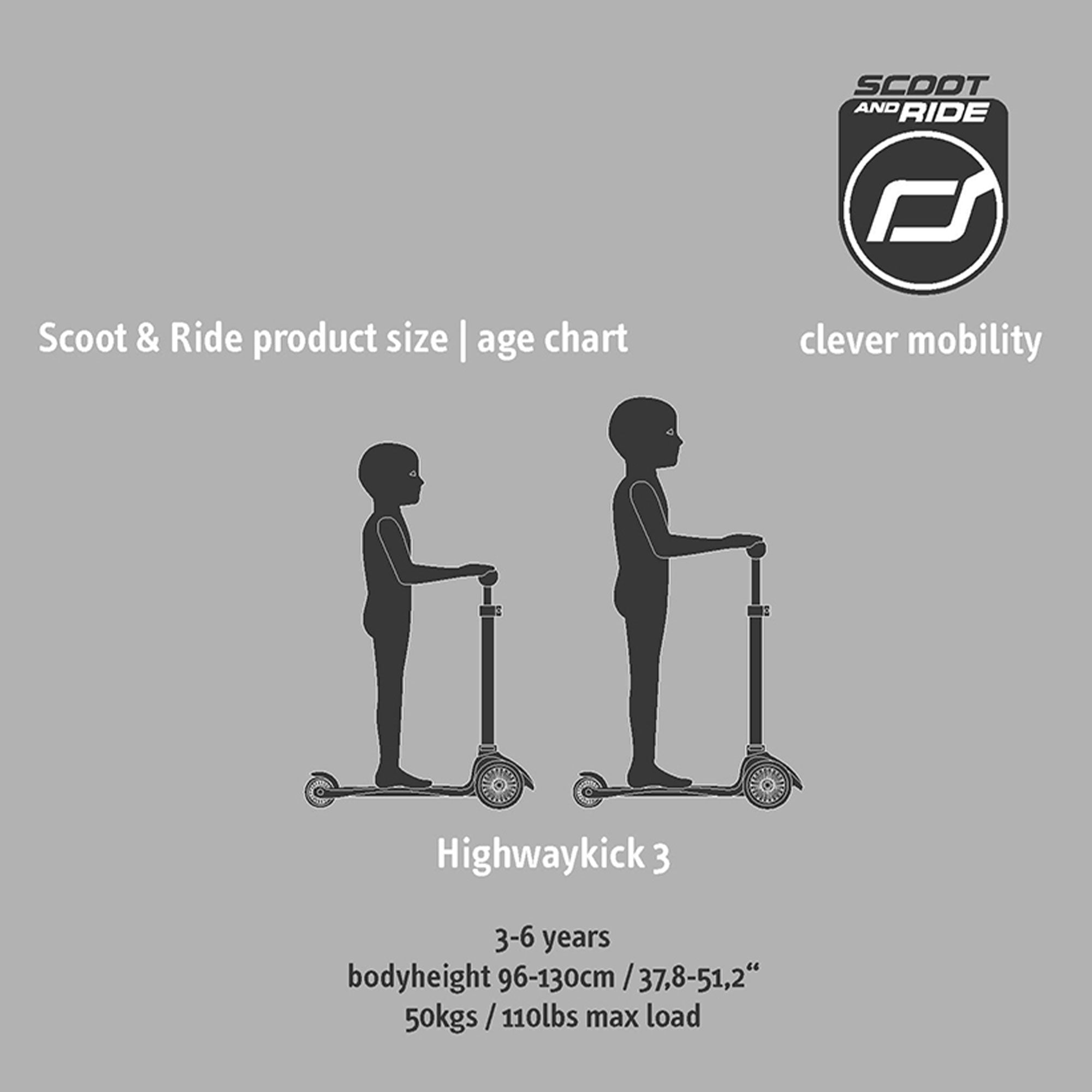 Scoot & Ride Stand-up Push Scooter for Children 3-6, Highwaykick 3, Blueberry