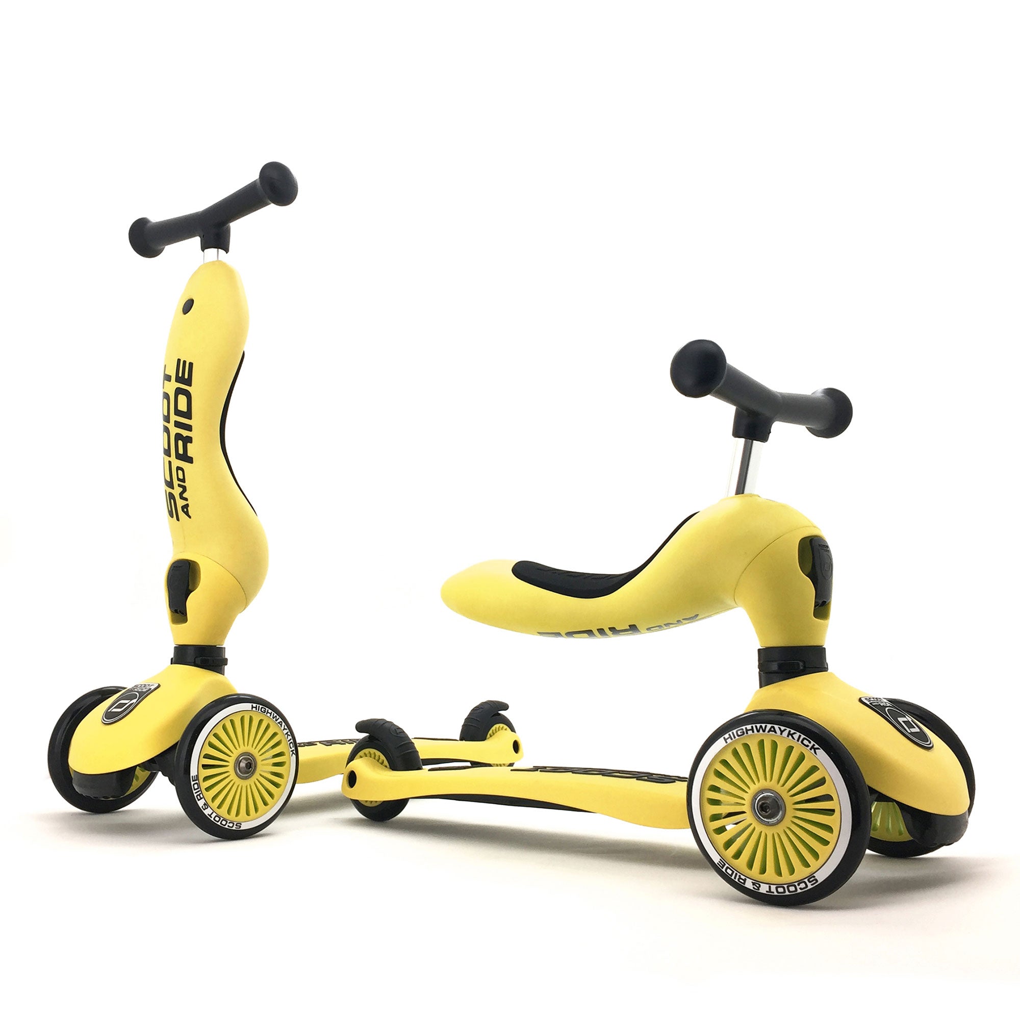 Scoot & Ride 2-in-1 Ride-On & Stand Kids Scooter, Ages 1-5, Highwaykick 1, Lemon