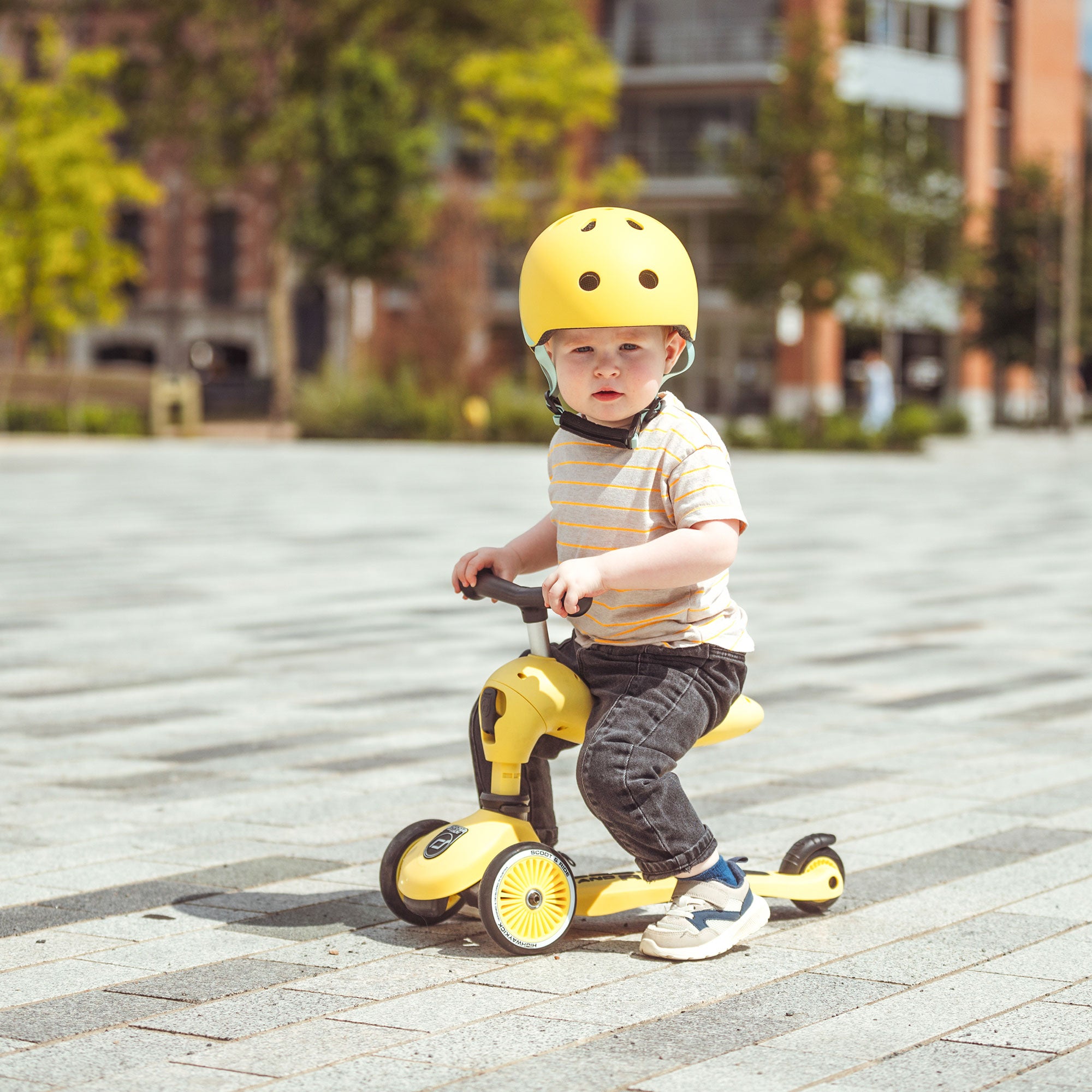Scoot & Ride 2-in-1 Ride-On & Stand Kids Scooter, Ages 1-5, Highwaykick 1, Lemon