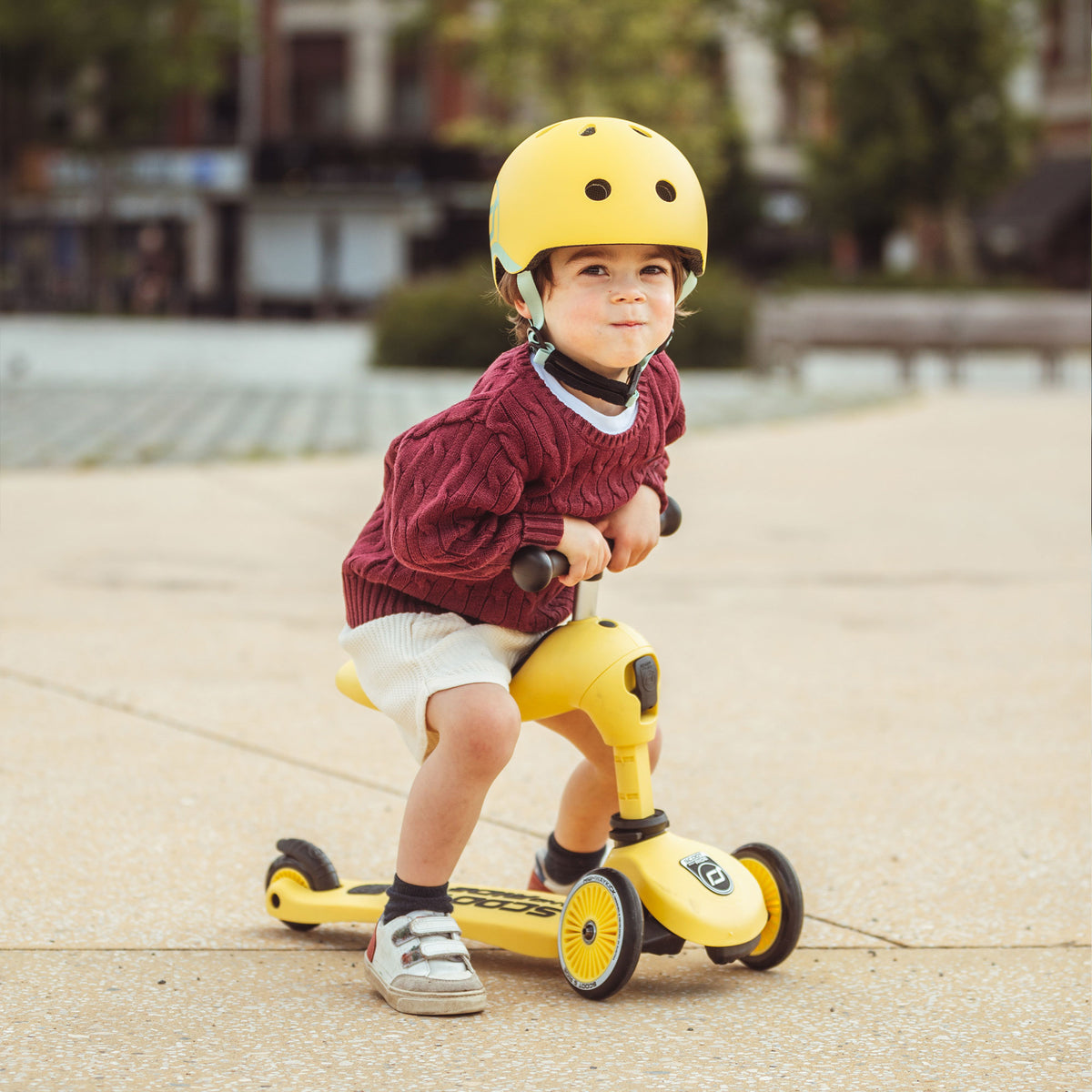 Scoot & Ride 2-in-1 Ride-On & Stand Kids Scooter, Ages 1-5, Highwaykick 1, Lemon