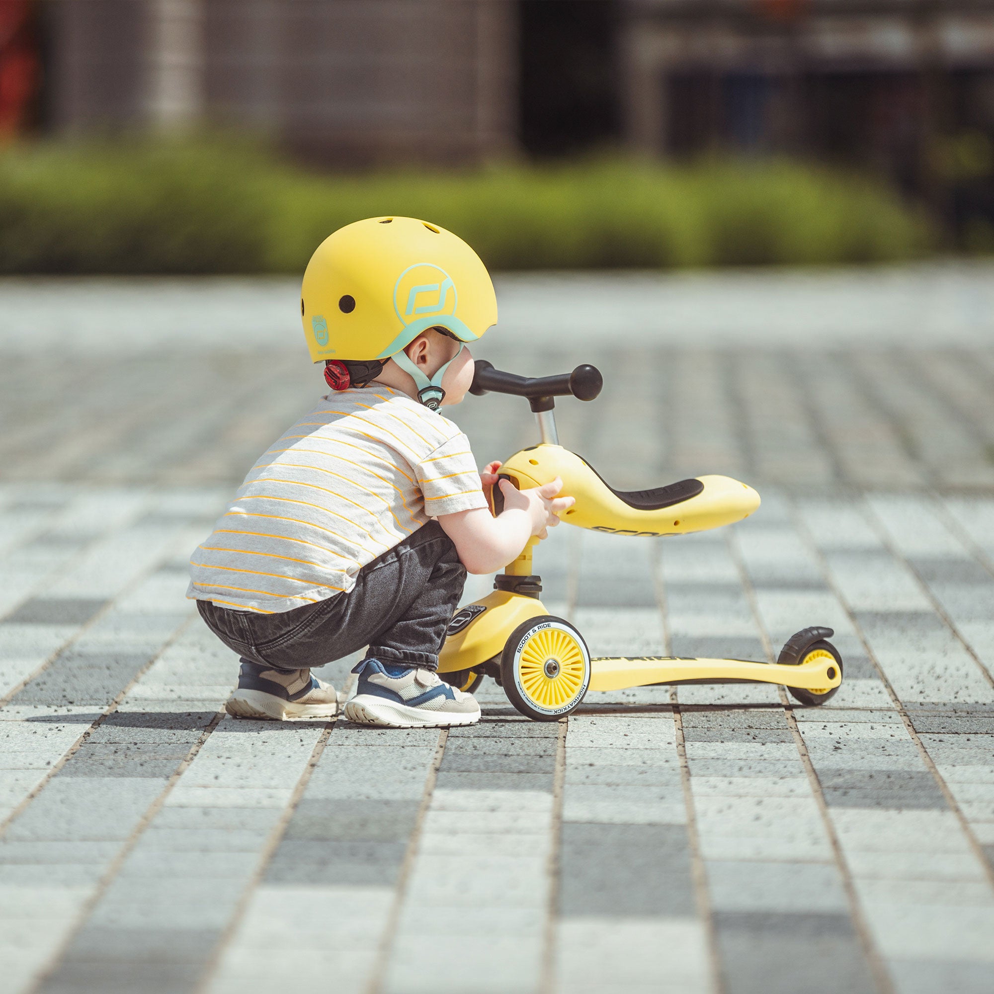 Scoot & Ride 2-in-1 Ride-On & Stand Kids Scooter, Ages 1-5, Highwaykick 1, Lemon