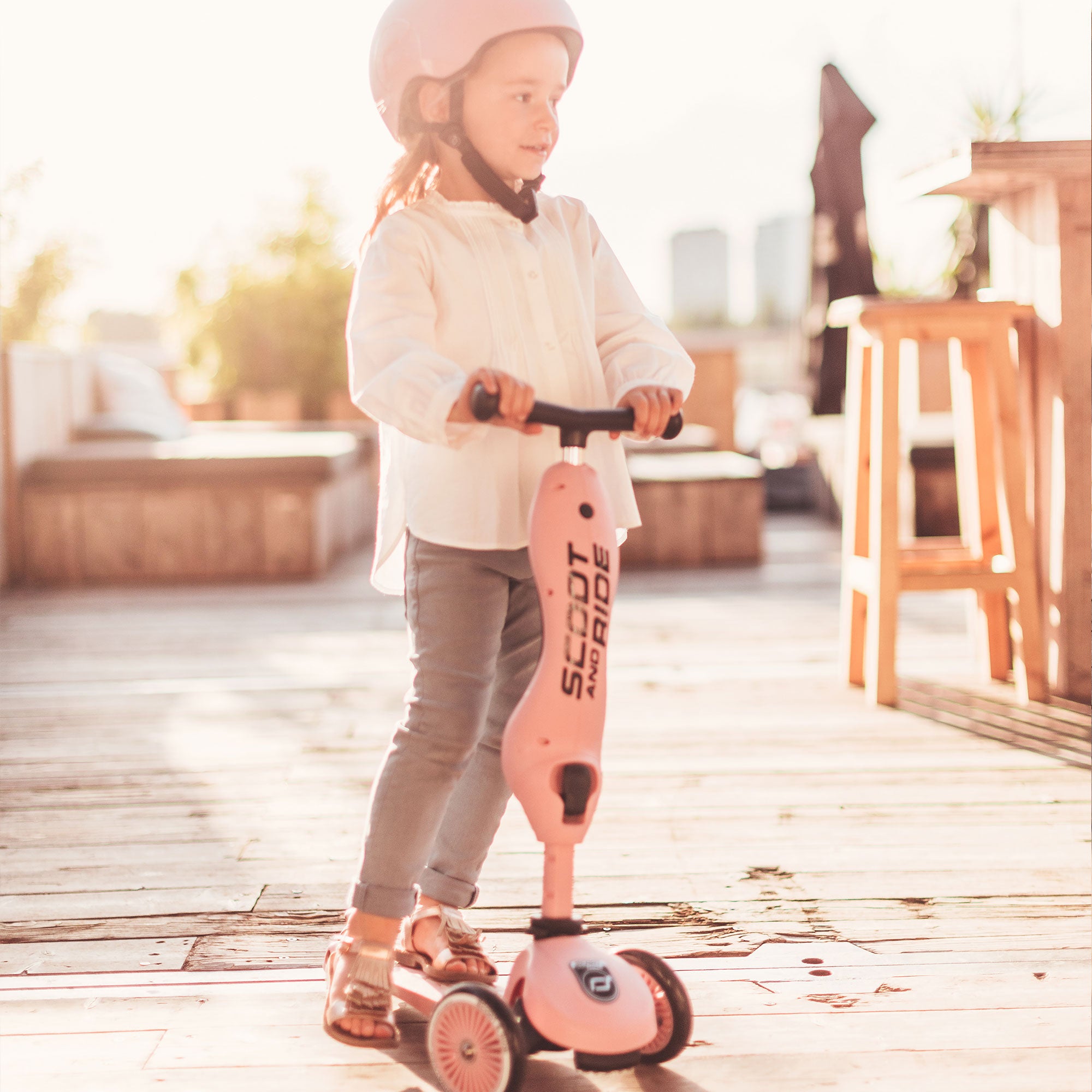 Scoot & Ride 2-in-1 Ride-On Scooter Highwaykick 1 and Kids Helmet XXS, Rose - VMInnovations
