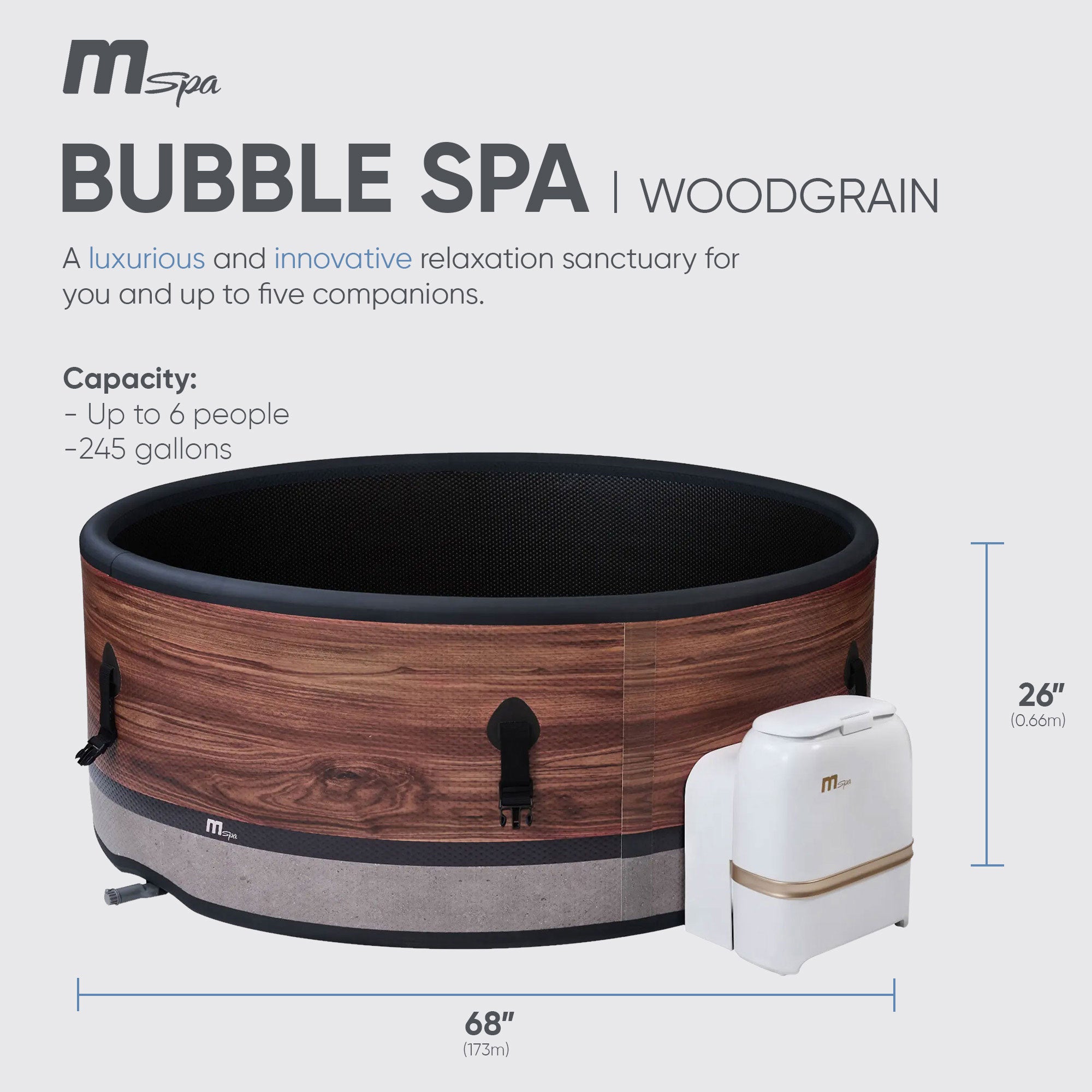 MSpa Round Inflatable 4 to 6 Person Bubble Spa w/ Energy Efficient Cover, Duet - VMInnovations