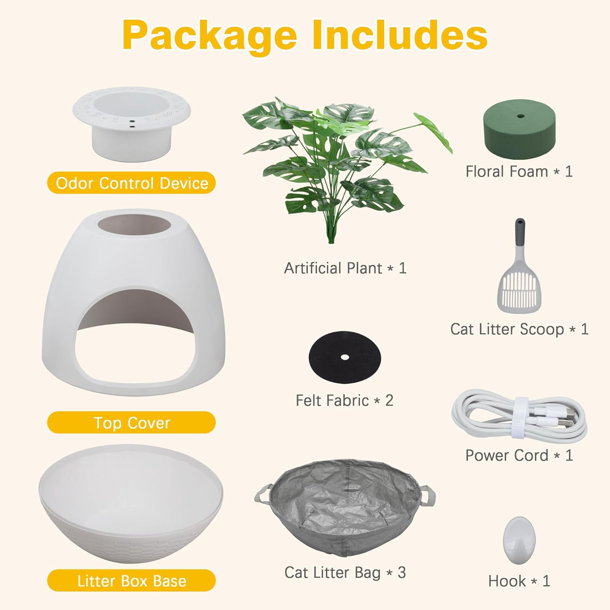 COZIWOW Eggloa6 Extra Large Hidden Plant Cat Litter Box with Odor Control, White - VMInnovations