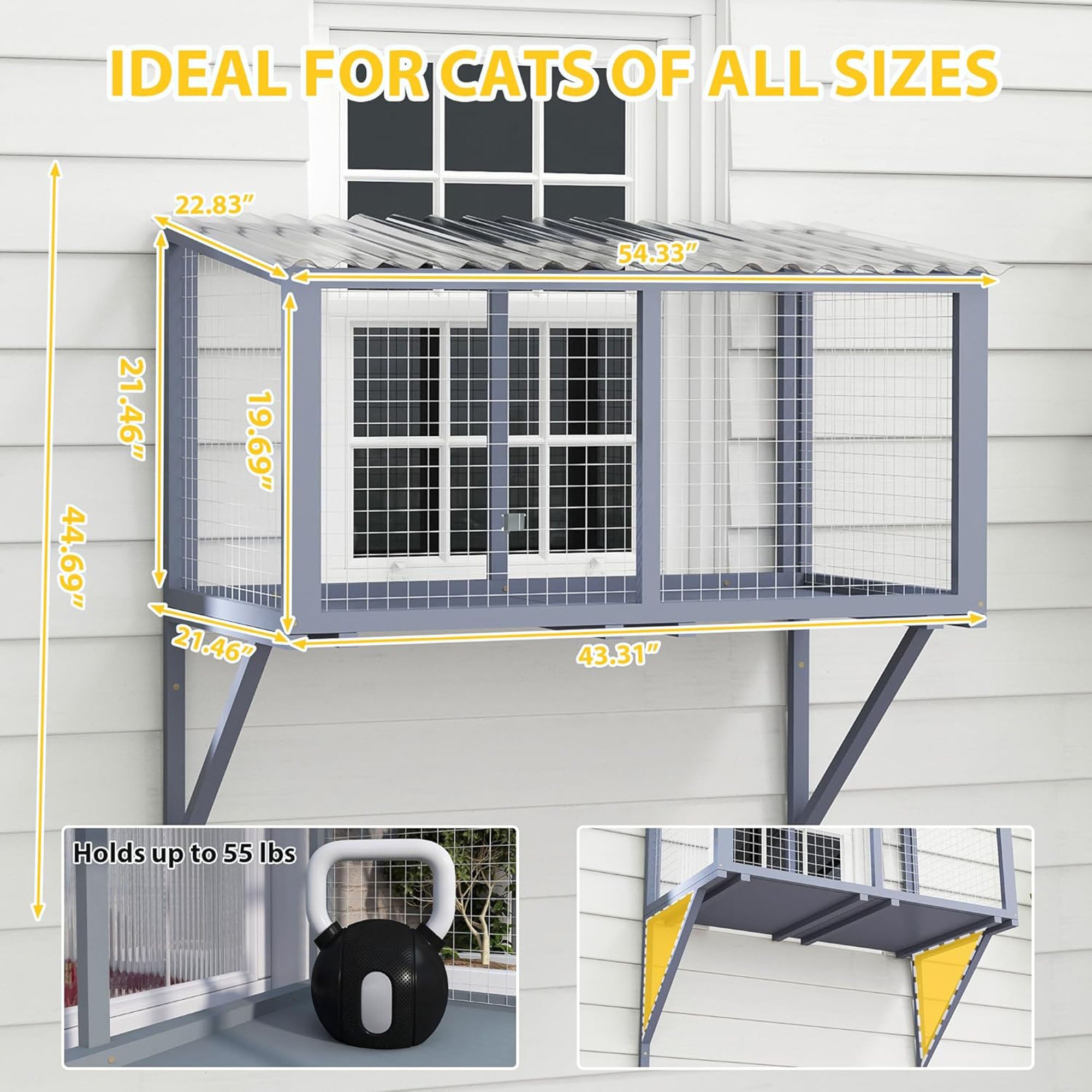 COZIWOW Wooden Catio Outdoor Cat Enclosure with Galvanized Mesh and PVC Tiles