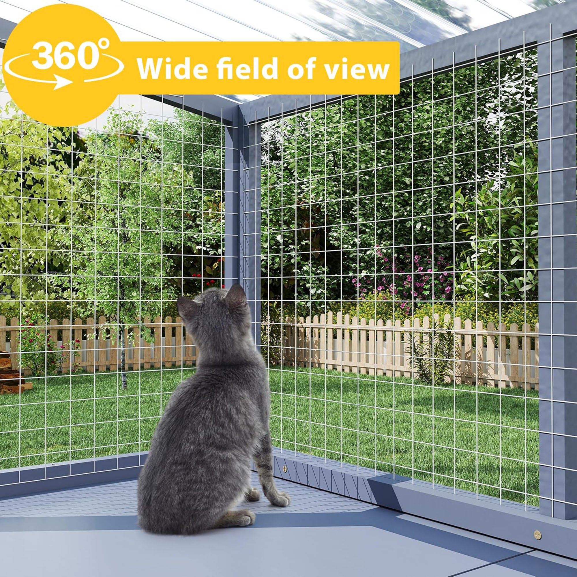 COZIWOW Wooden Catio Outdoor Cat Enclosure with Galvanized Mesh and PVC Tiles - VMInnovations