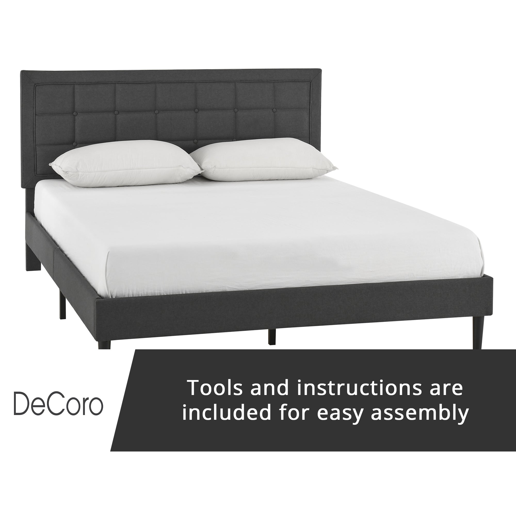 DeCoro Mornington Upholstered 2.0 Platform Bed w/ Metal Frame, Dark Grey, King
