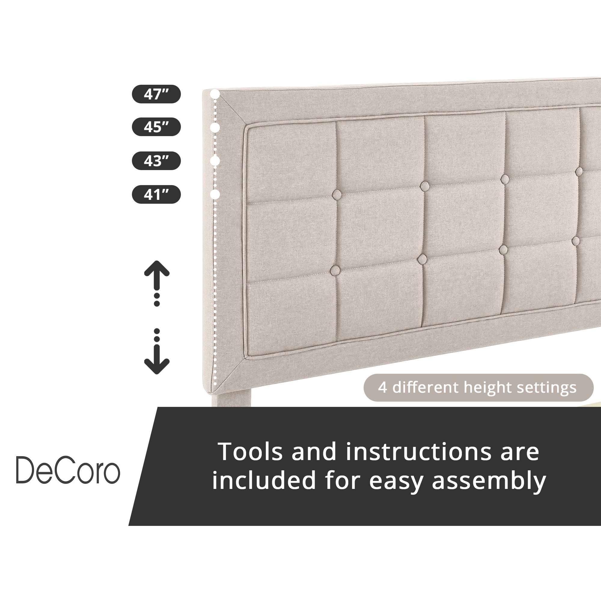 DeCoro Mornington Upholstered 2.0 Platform Bed w/ Metal Frame, Linen, Full - VMInnovations
