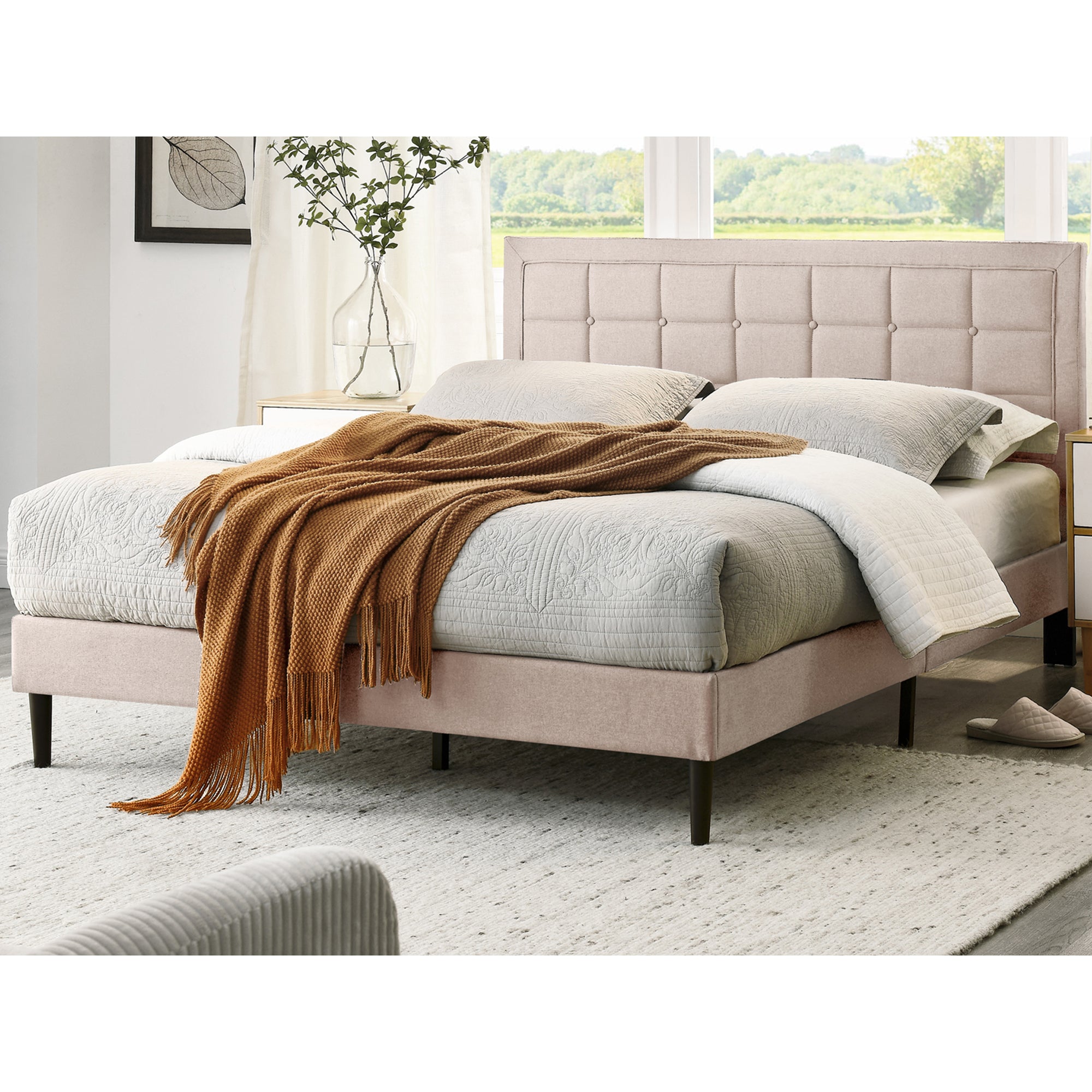 DeCoro Mornington Upholstered 2.0 Platform Bed w/ Metal Frame, Queen (For Parts)
