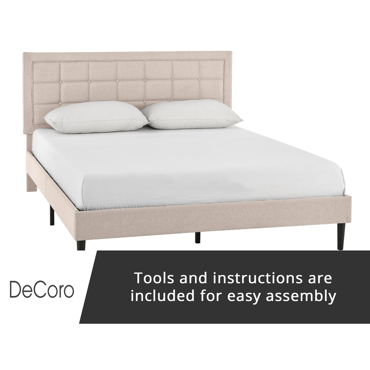 DeCoro Mornington Upholstered 2.0 Platform Bed w/ Metal Frame, Linen, Queen
