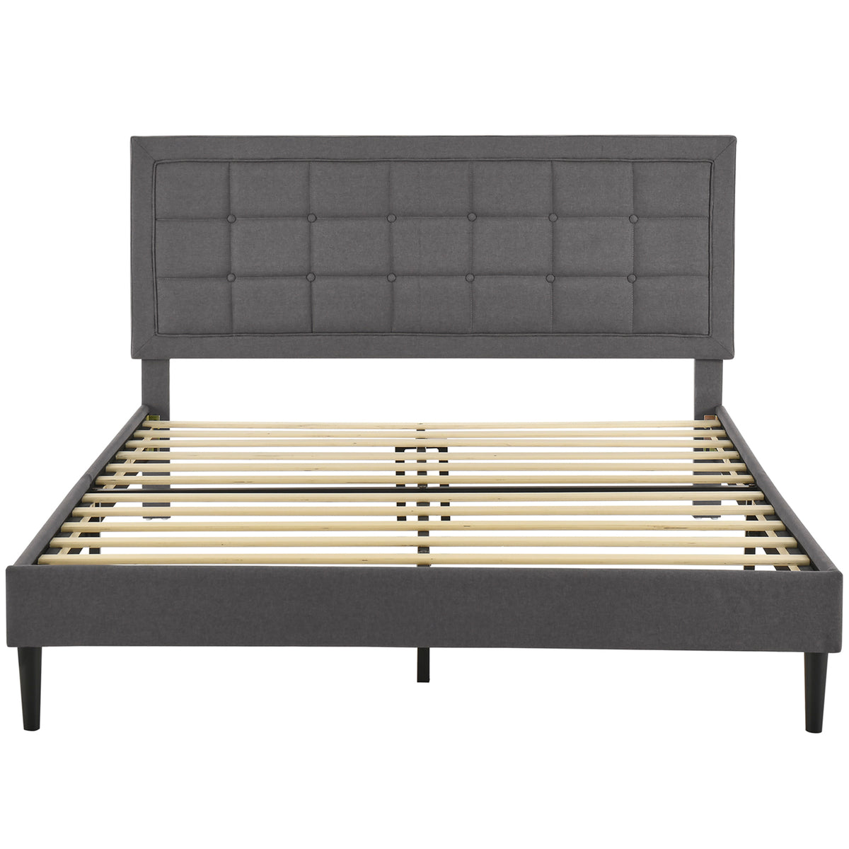 DeCoro Mornington Upholstered 2.0 Platform Bed w/ Metal Frame, Light Grey, Queen