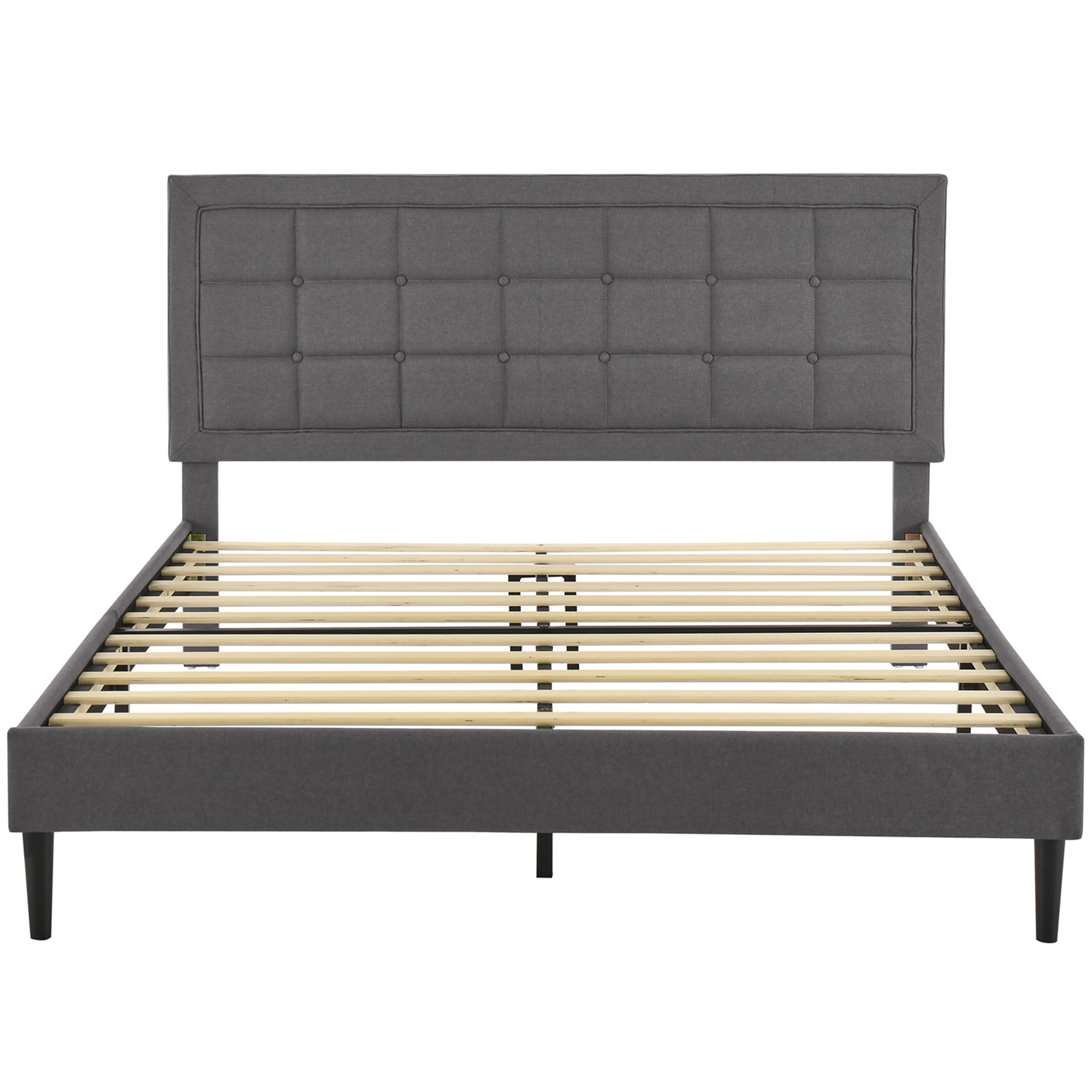 DeCoro Mornington Upholstered 2.0 Platform Bed w/ Metal Frame, Light Grey, King - VMInnovations