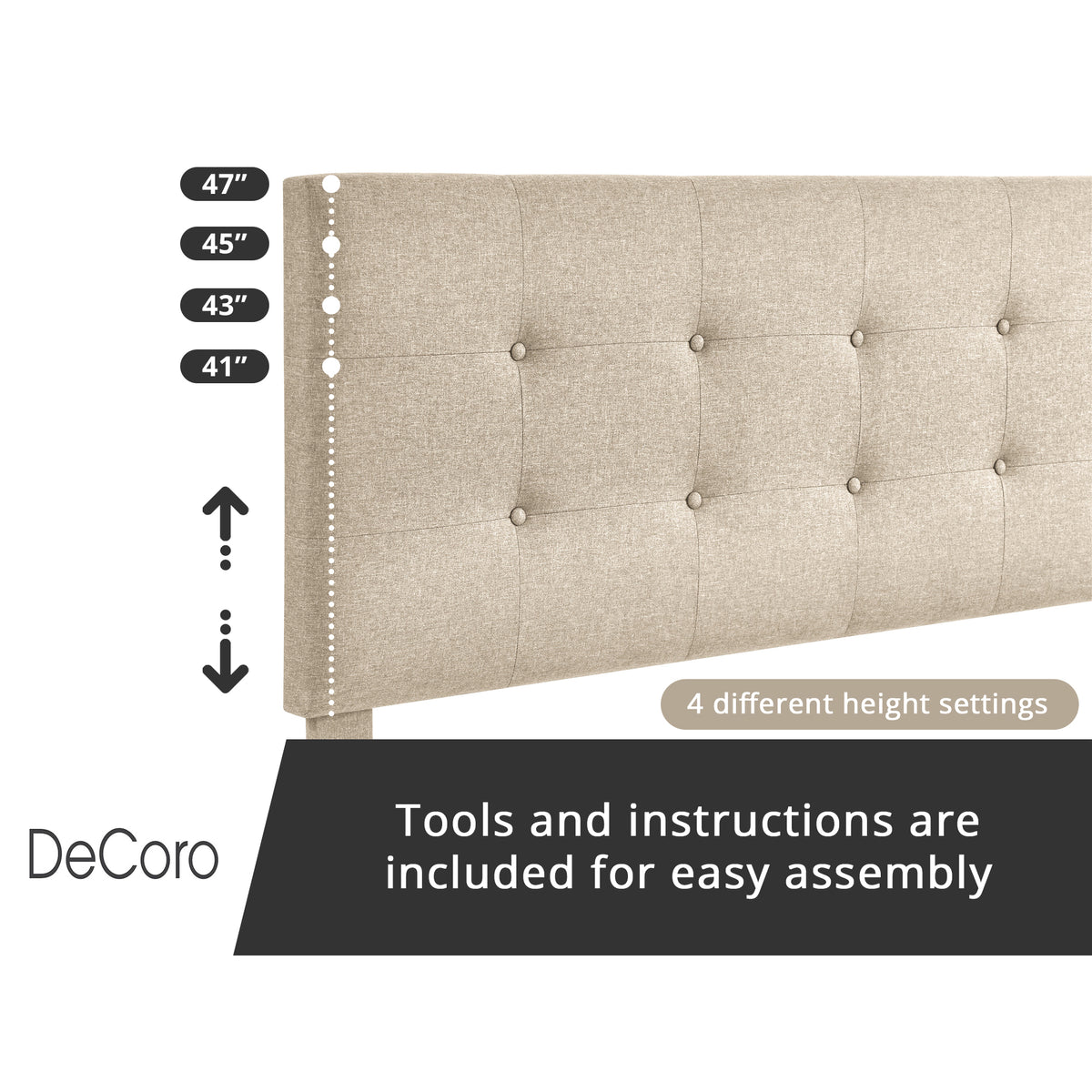DeCoro Cambridge Upholstered Wooden Platform Bed Frame w/Headboard, Full, Linen