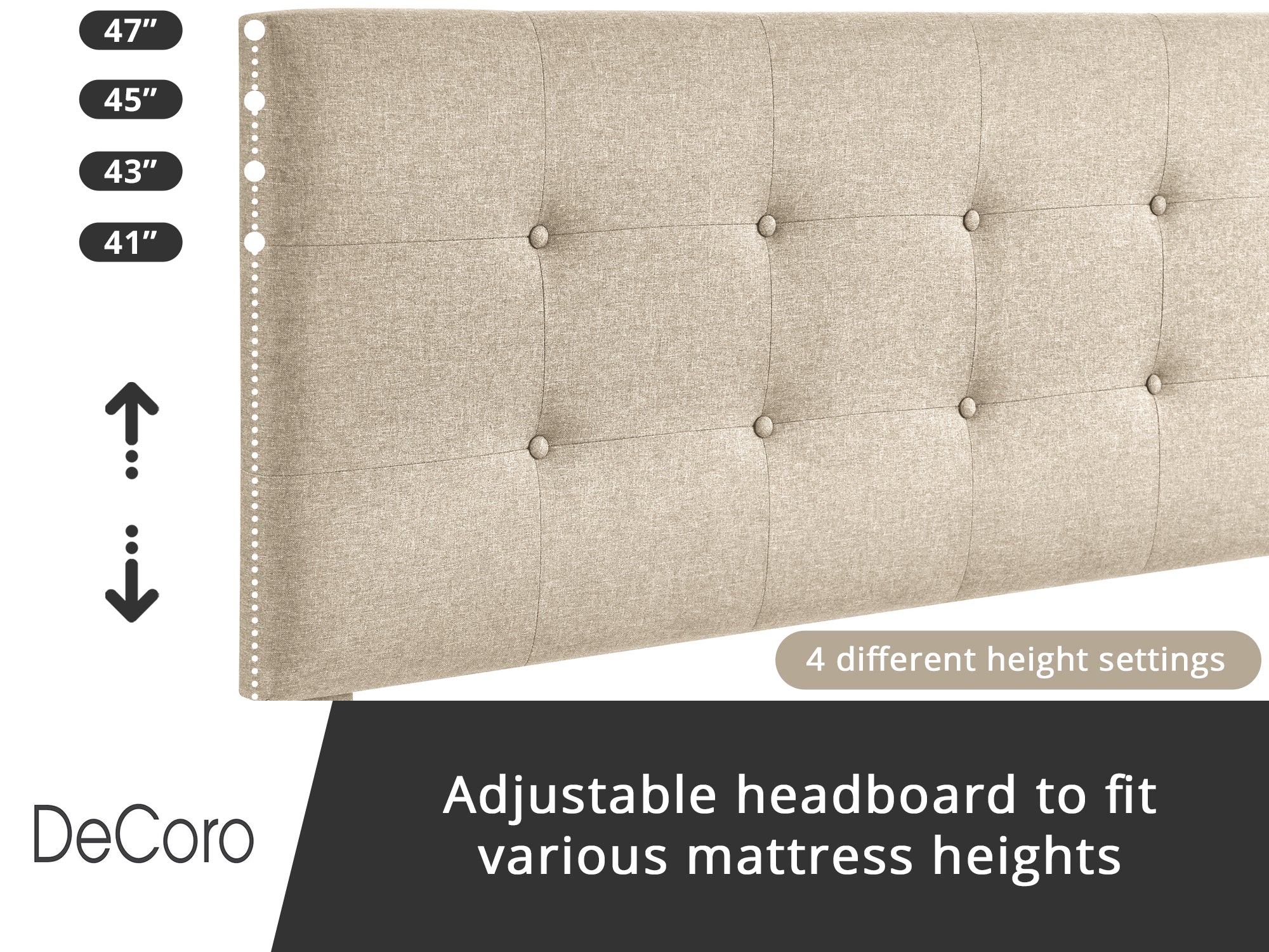 DeCoro Cambridge Upholstered Wooden Platform Bed Frame w/Headboard, King, Linen - VMInnovations