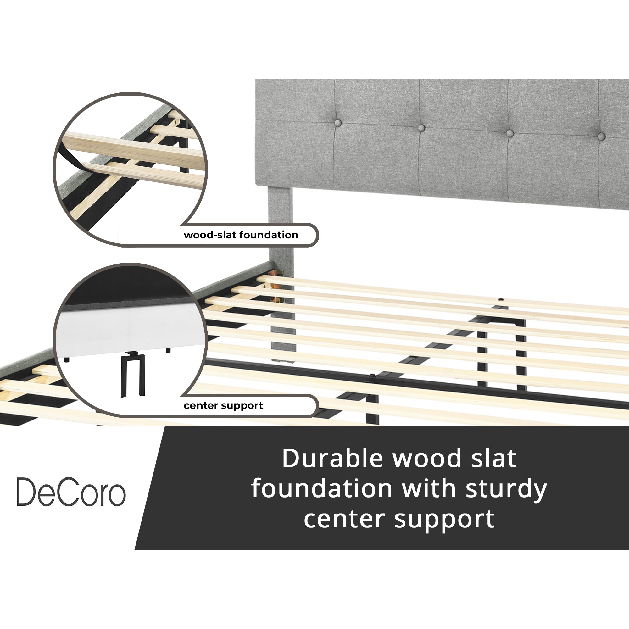 DeCoro Cambridge Upholstered Wooden Platform Bed Frame w/Headboard (Open Box) - VMInnovations