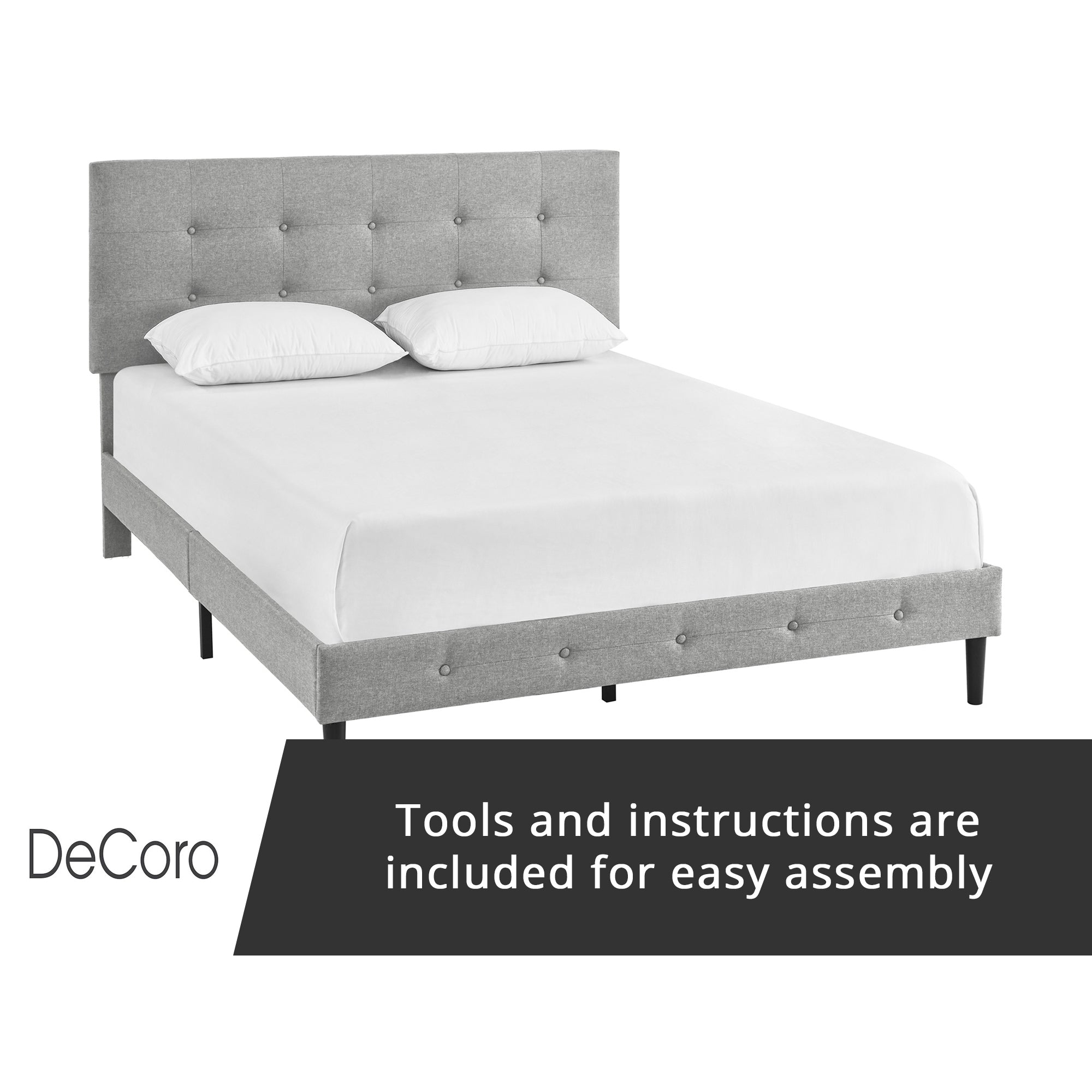 DeCoro Cambridge Upholstered Wooden Platform Bed Frame with Headboard, Queen