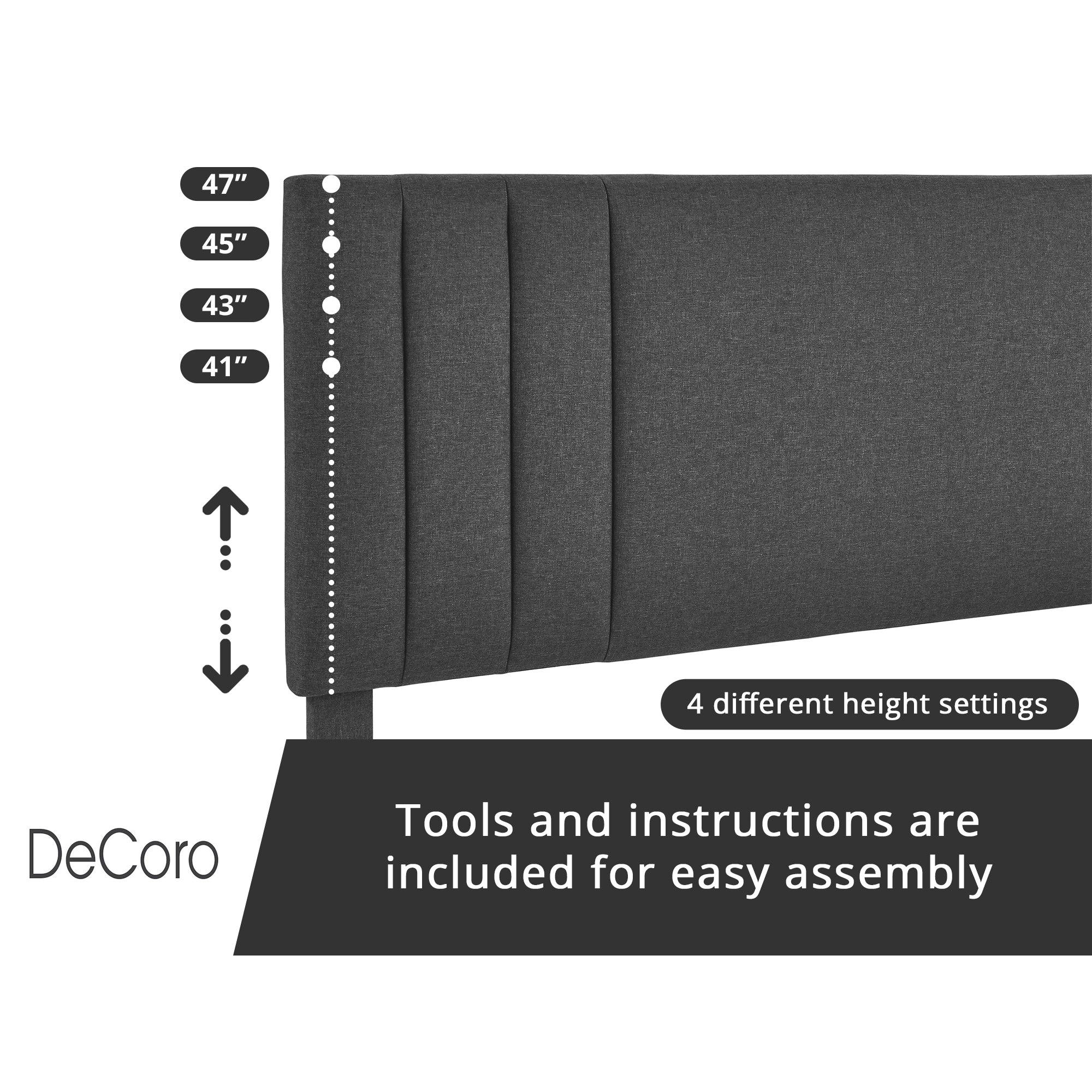 DeCoro Chicago Modern Tufted Upholstered Platform Full Size Bed Frame, Dark Grey