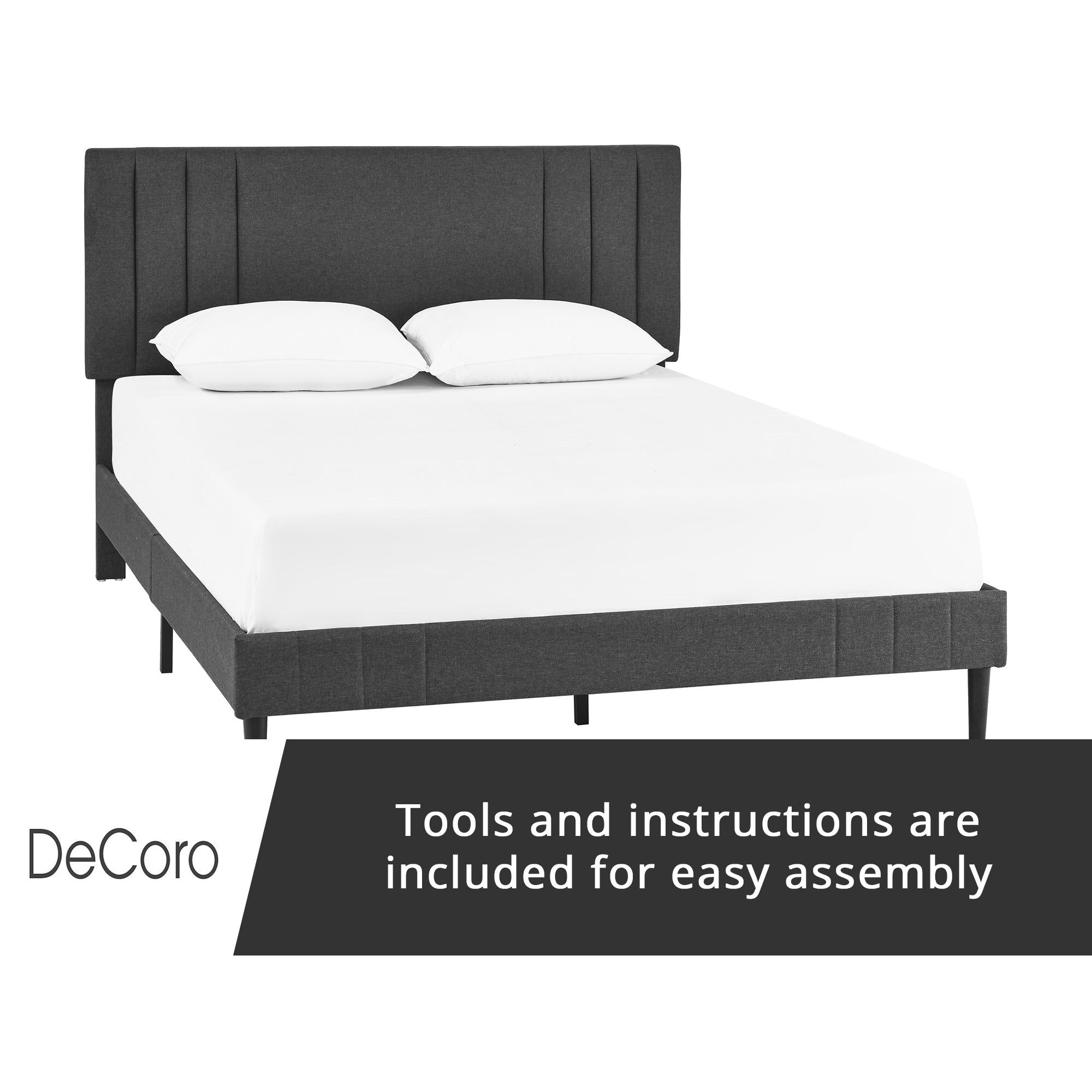DeCoro Chicago Modern Tufted Upholstered Platform Full Size Bed Frame, Dark Grey - VMInnovations