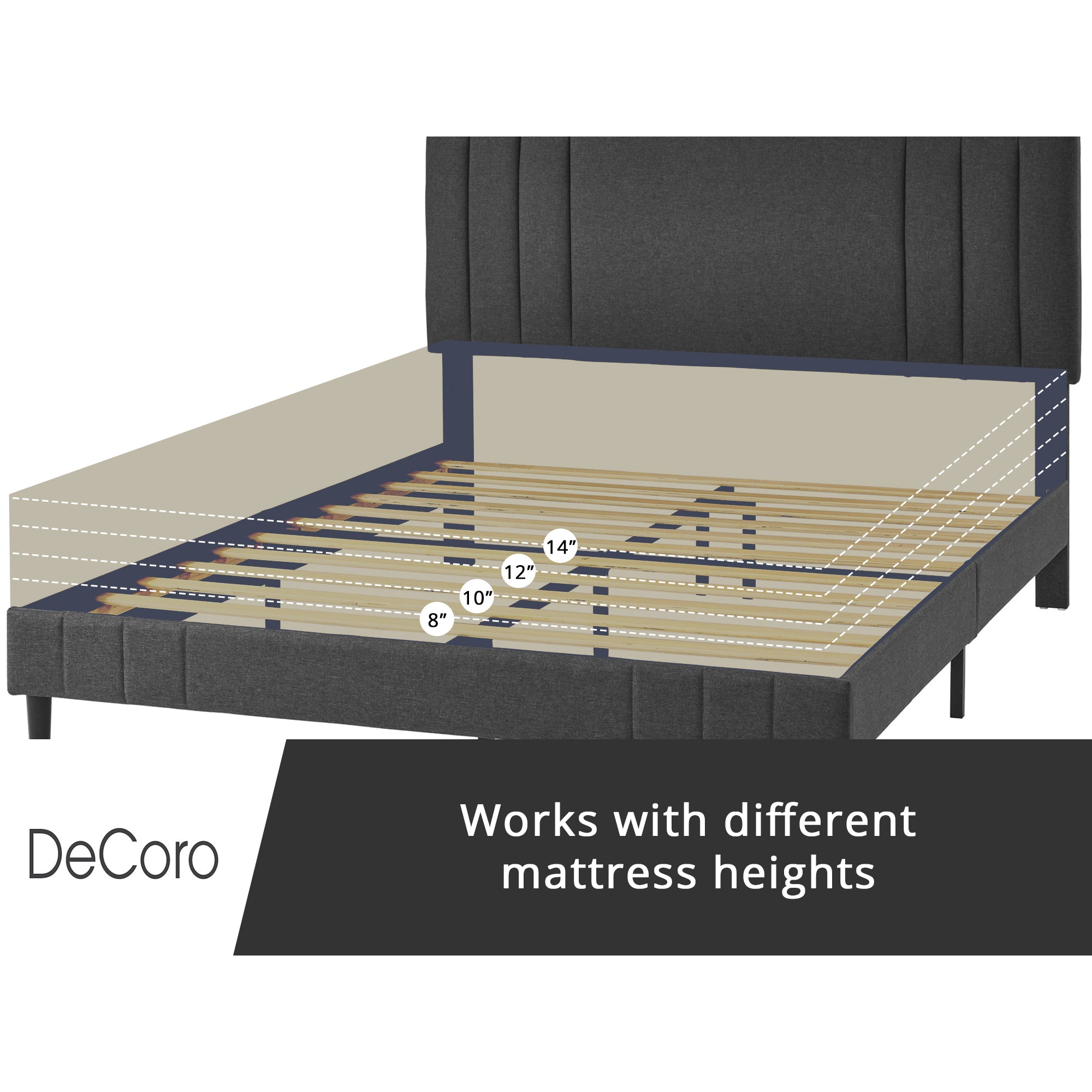 DeCoro Chicago Modern Tufted Upholstered Platform Full Size Bed Frame, Dark Grey - VMInnovations