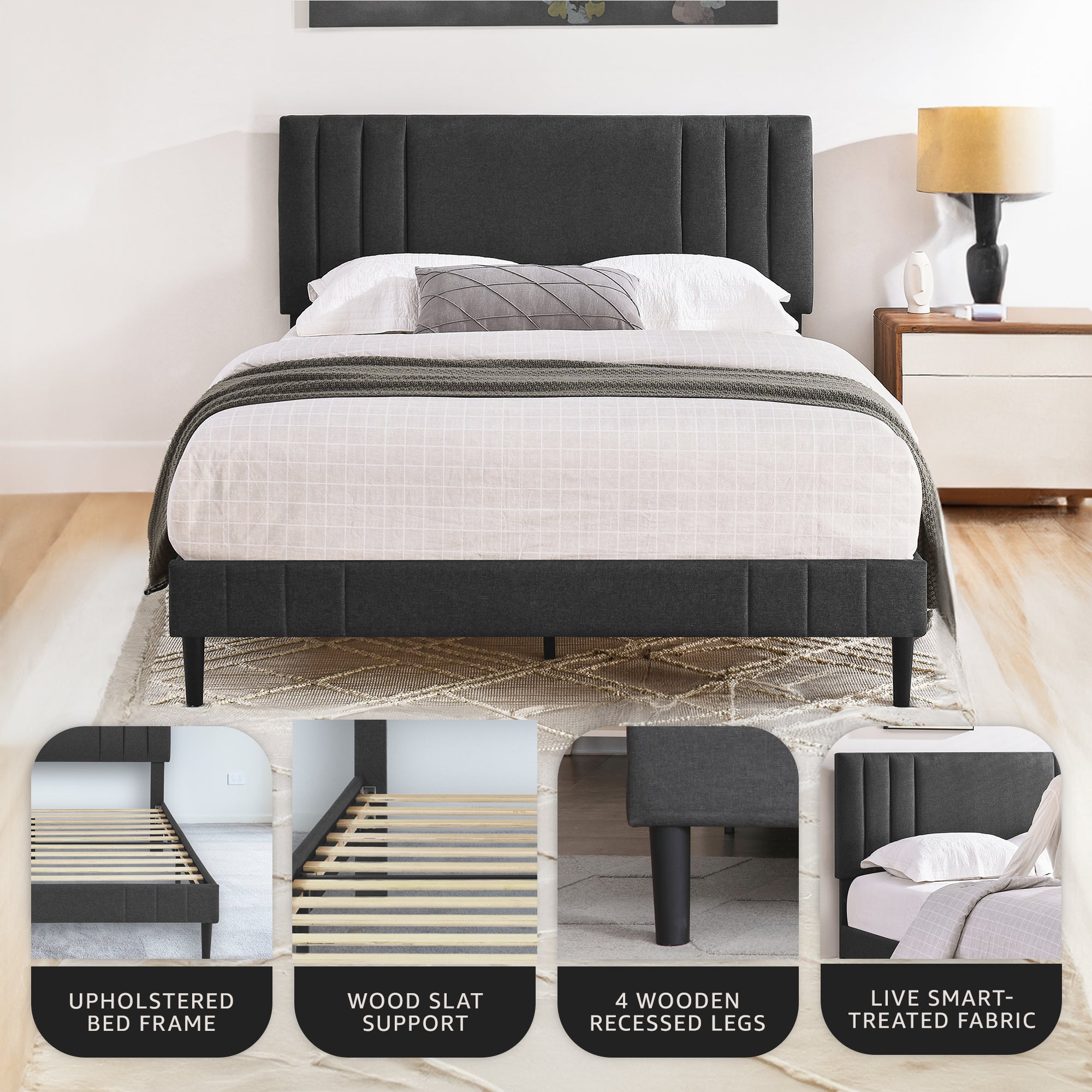 DeCoro Chicago Modern Tufted Upholstered Platform Queen Size Bed, Grey(Open Box) - VMInnovations