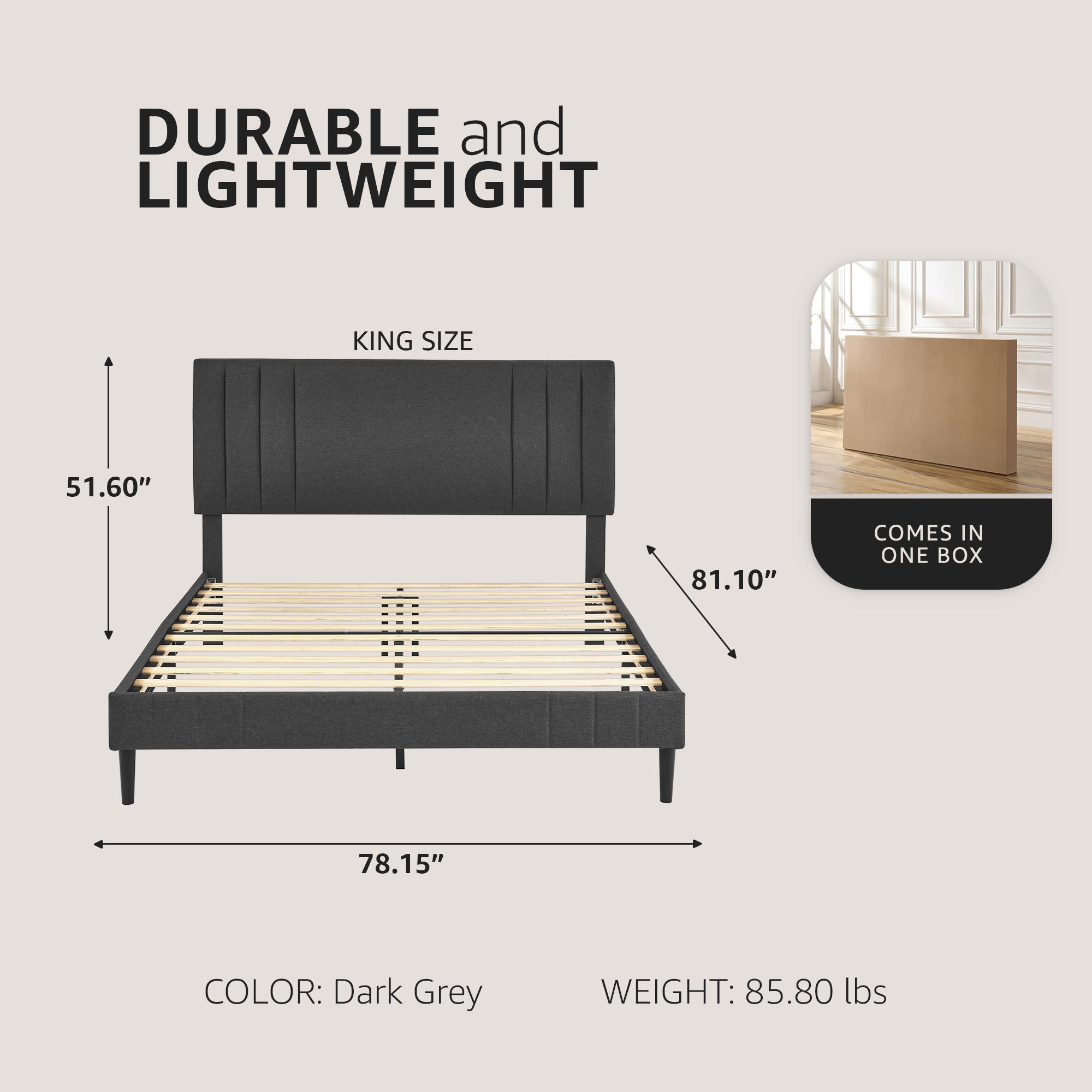DeCoro Chicago Modern Tufted Upholstered Platform King Size Bed Frame, Dark Grey - VMInnovations