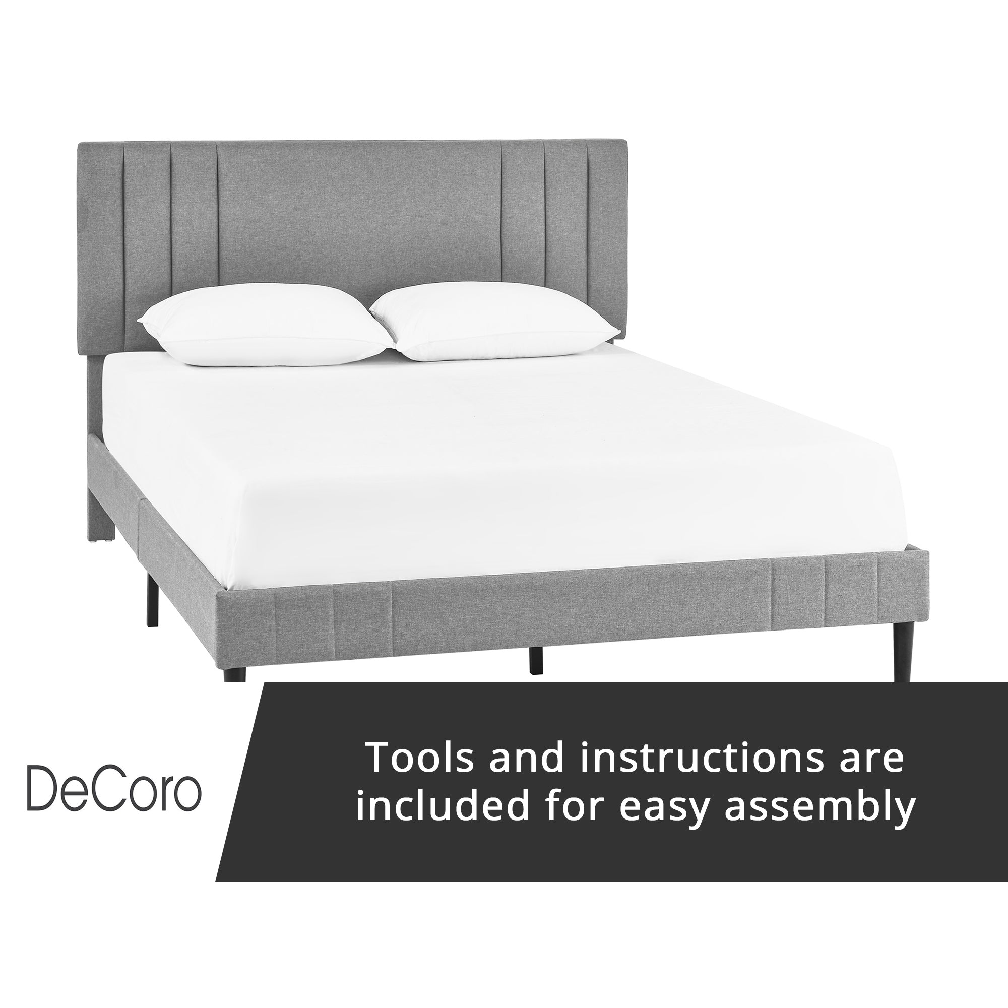 DeCoro Chicago Modern Tufted Upholstered Platform Full Size Bed Frame, Full,Grey