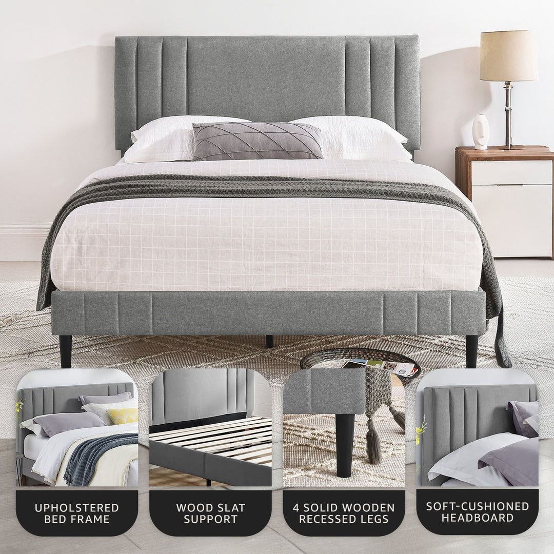 DeCoro Chicago Modern Tufted Upholstered Platform Queen Size Bed Frame, Grey - VMInnovations
