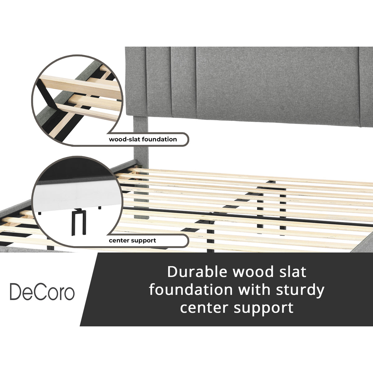 DeCoro Chicago Modern Upholstered Platform King Size Bed Frame, Grey (Open Box)