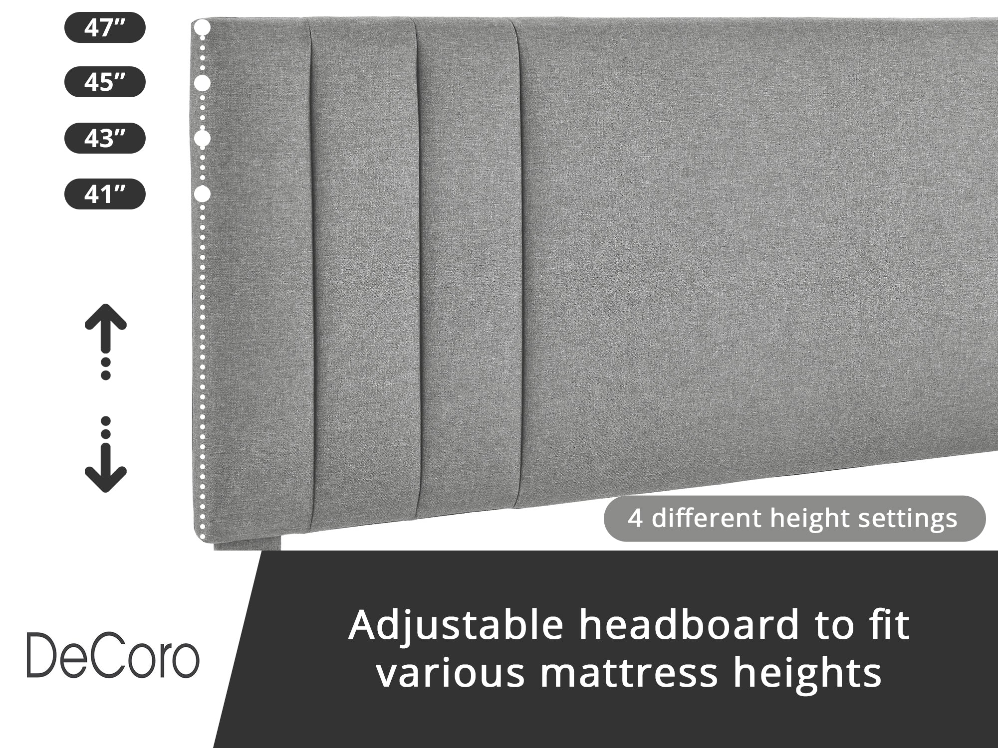 DeCoro Chicago Modern Upholstered Platform King Size Bed Frame, Grey (Open Box)