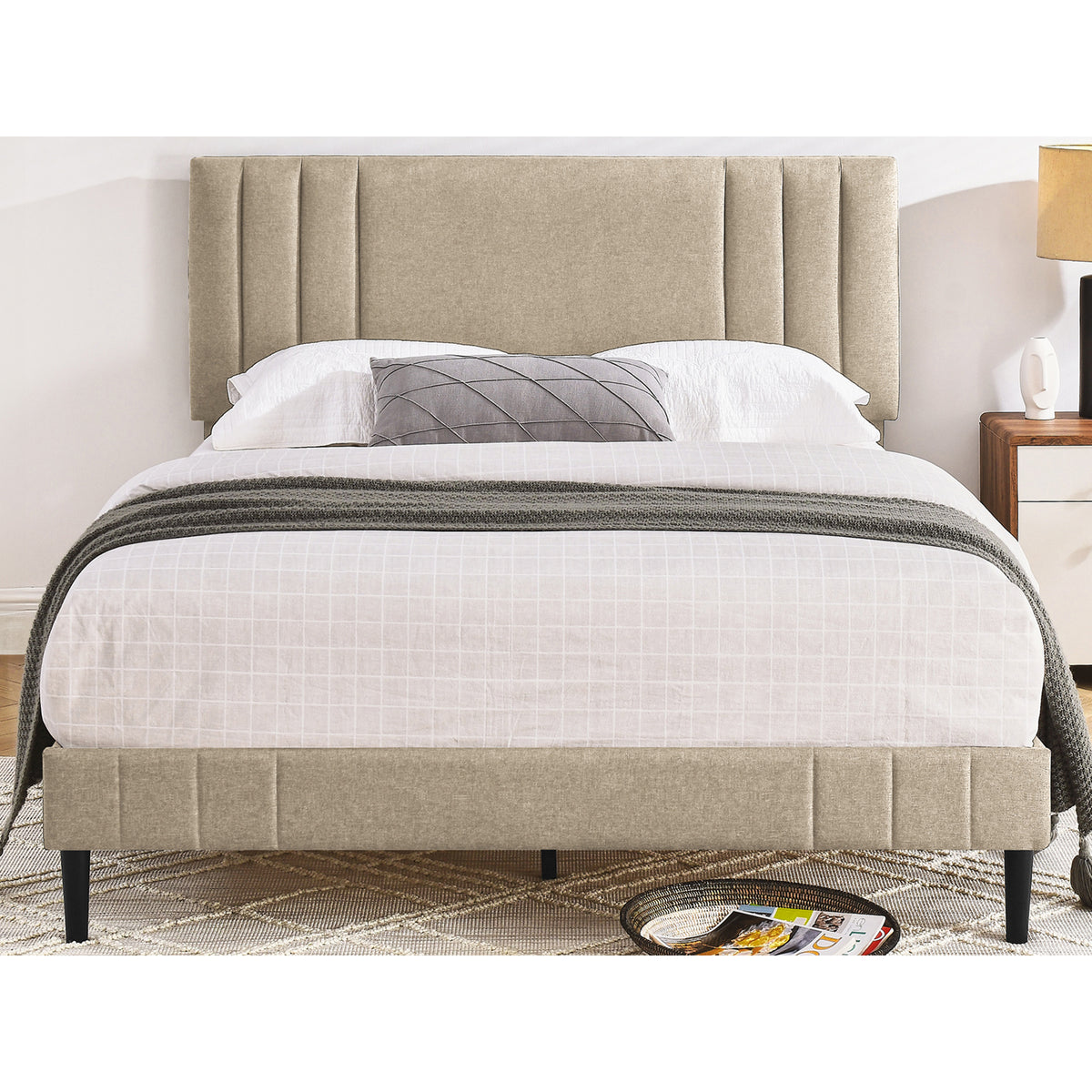 DeCoro Chicago Modern Tufted Upholstered Platform Queen Size Bed,Linen(Open Box) - VMInnovations