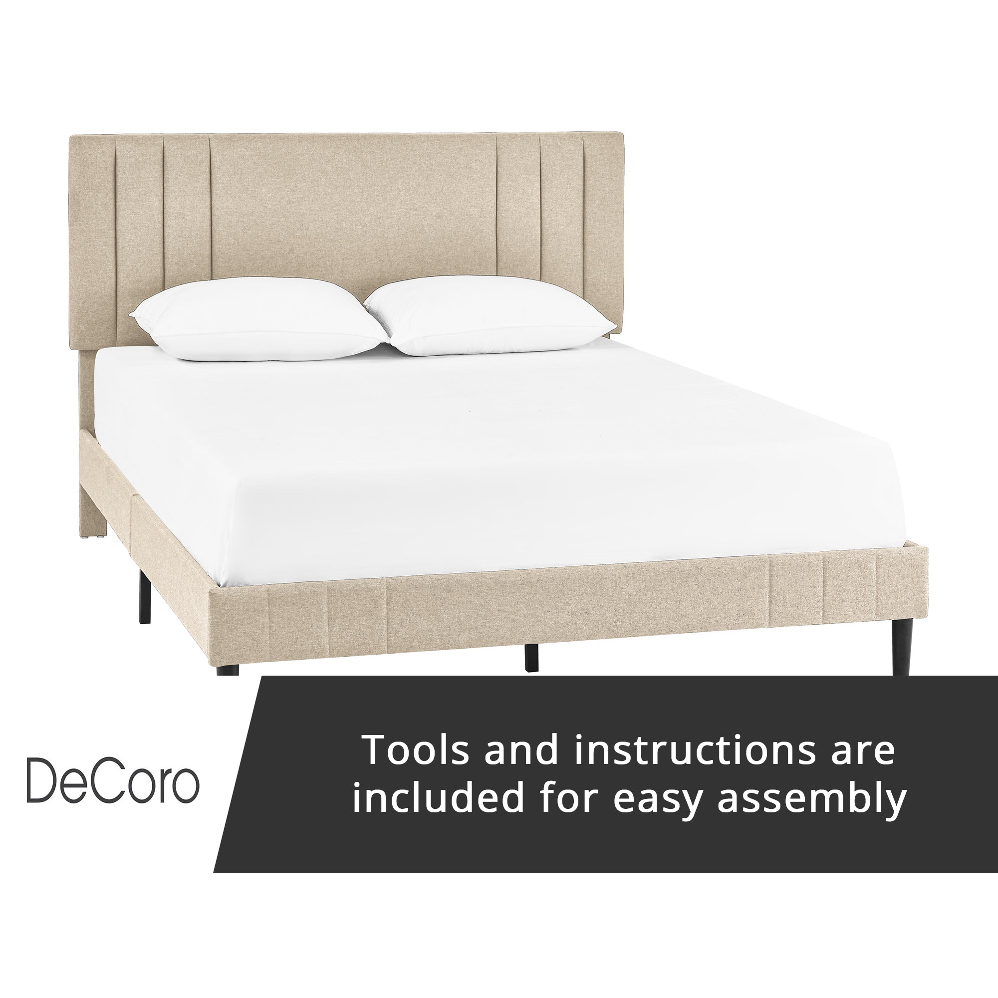 DeCoro Chicago Modern Tufted Upholstered Platform Queen Size Bed, Linen