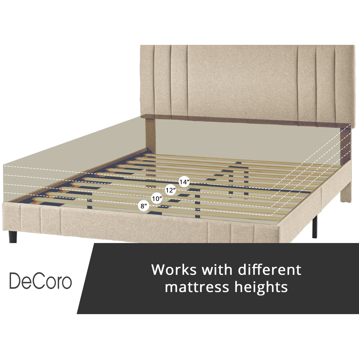 DeCoro Chicago Modern Tufted Upholstered Platform King Size Bed Frame, Linen
