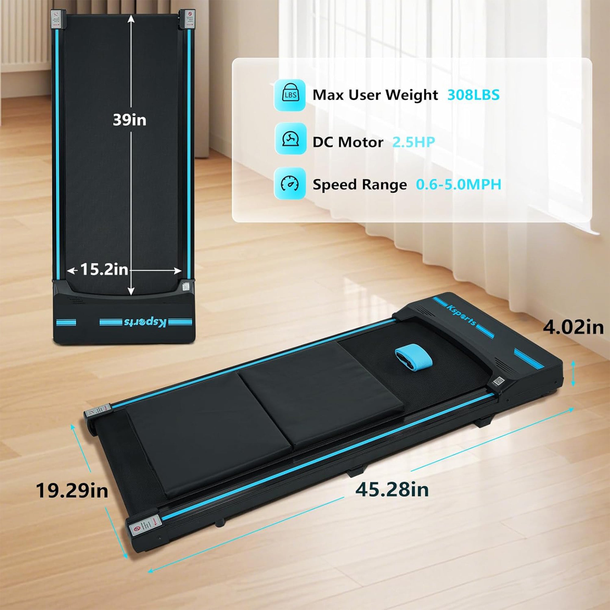 Ksports Under Desk Walking Pad Classic Treadmill with Wheels and Remote, (Used)