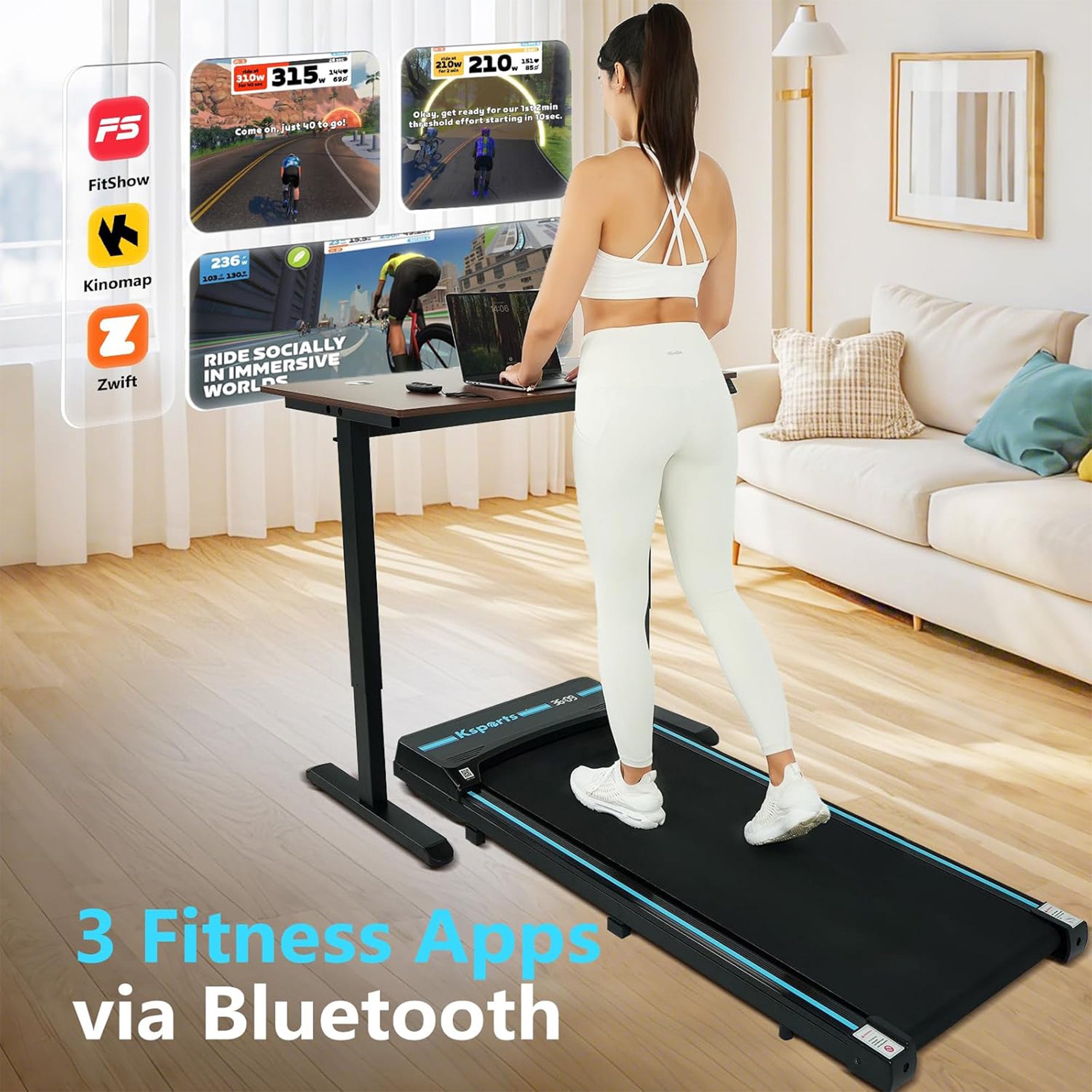 Ksports Under Desk Walking Pad Classic Treadmill with Wheels and Remote, (Used)