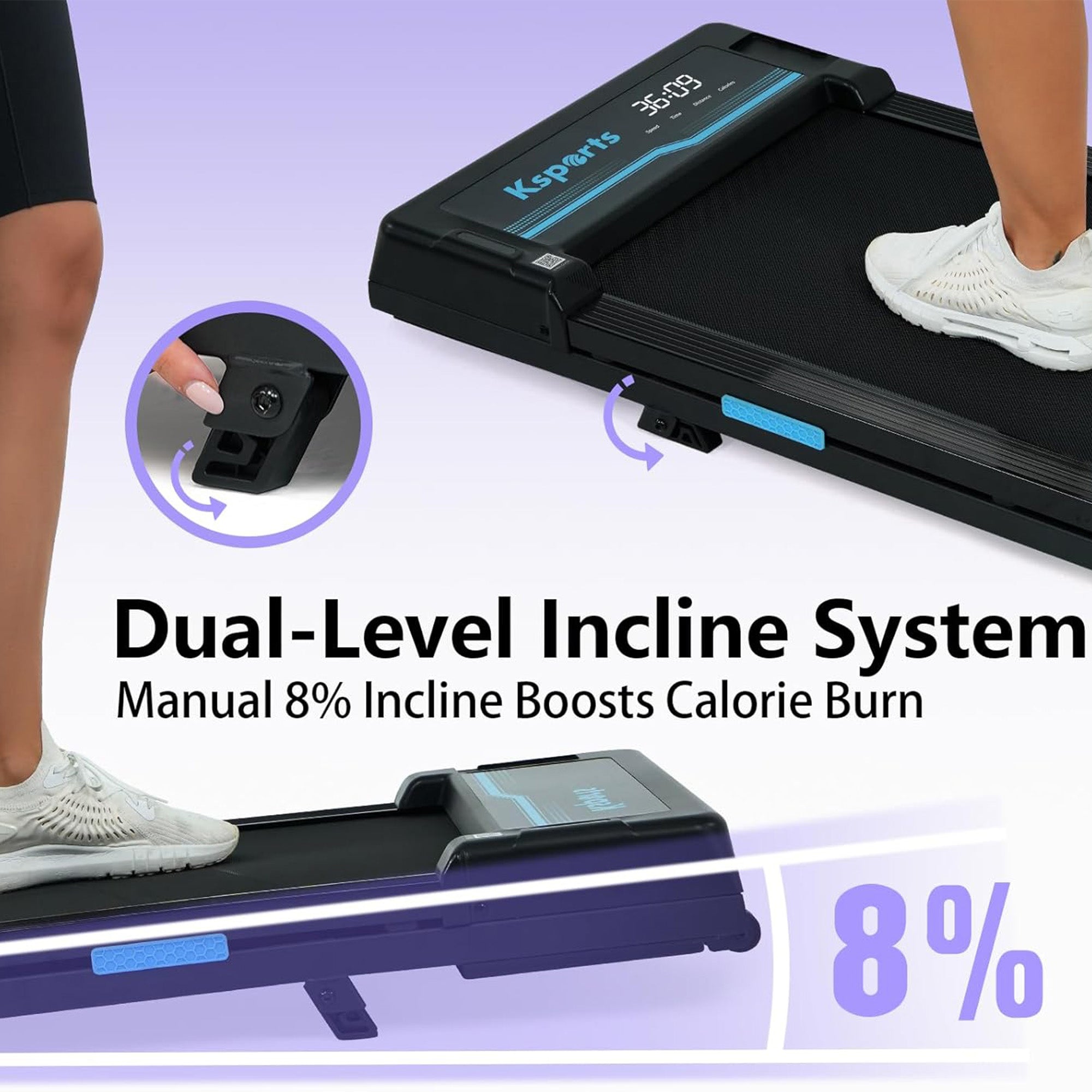 Ksports Under Desk Walking Pad Treadmill w/ Manual Incline&Wheels, 2.5 HP (Used) - VMInnovations