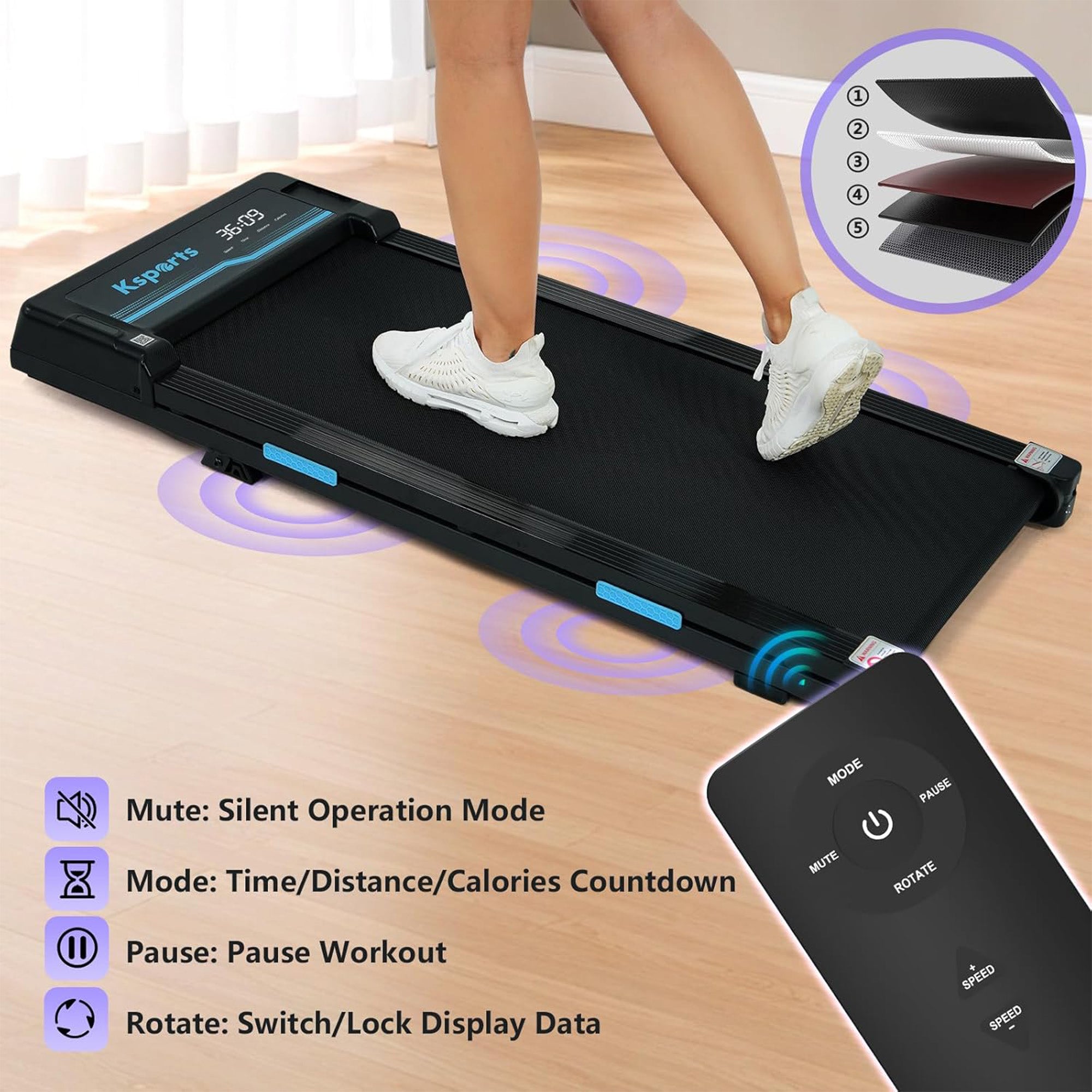 Ksports Under Desk Walking Pad Treadmill w/ Manual Incline&Wheels, 2.5 HP (Used) - VMInnovations