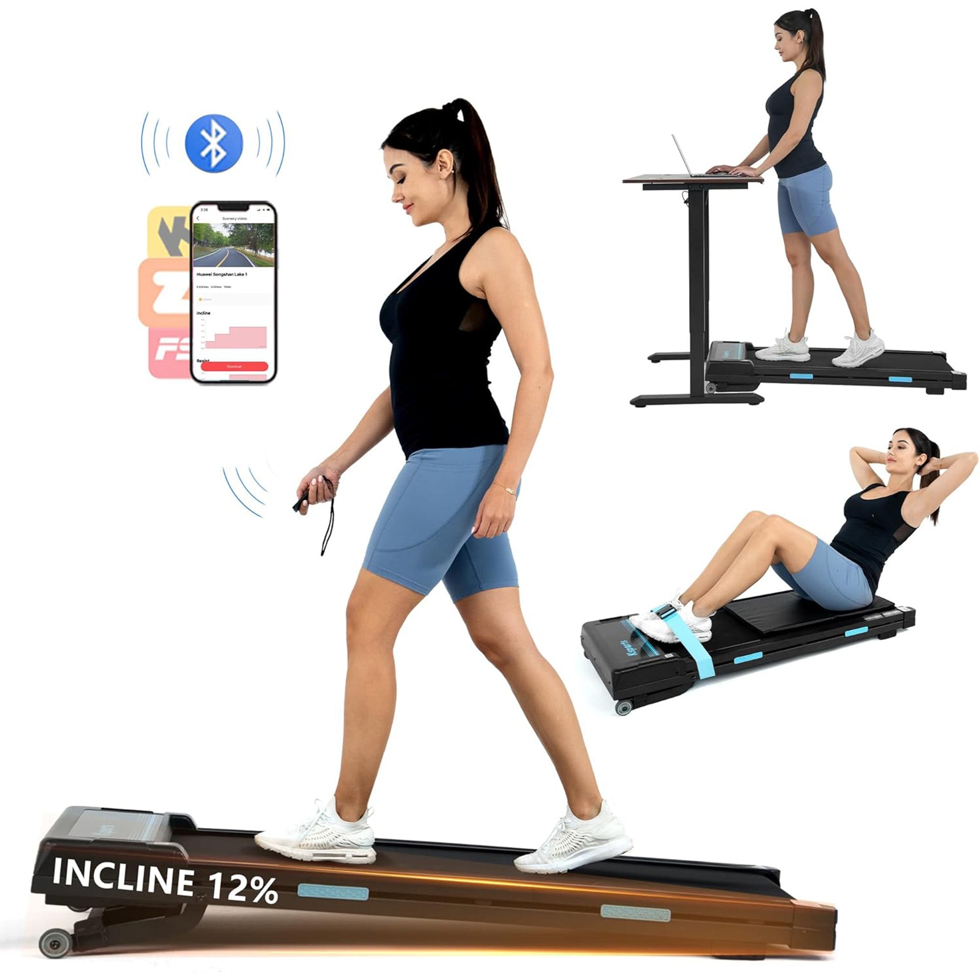 Ksports Under Desk Walking Pad Treadmill w/Auto Incline&Wheels, 2.5 HP(Open Box)