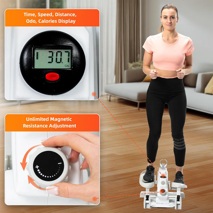 Ksports Mini Elliptical Machine with 3-Level Incline and LED Display, White - VMInnovations