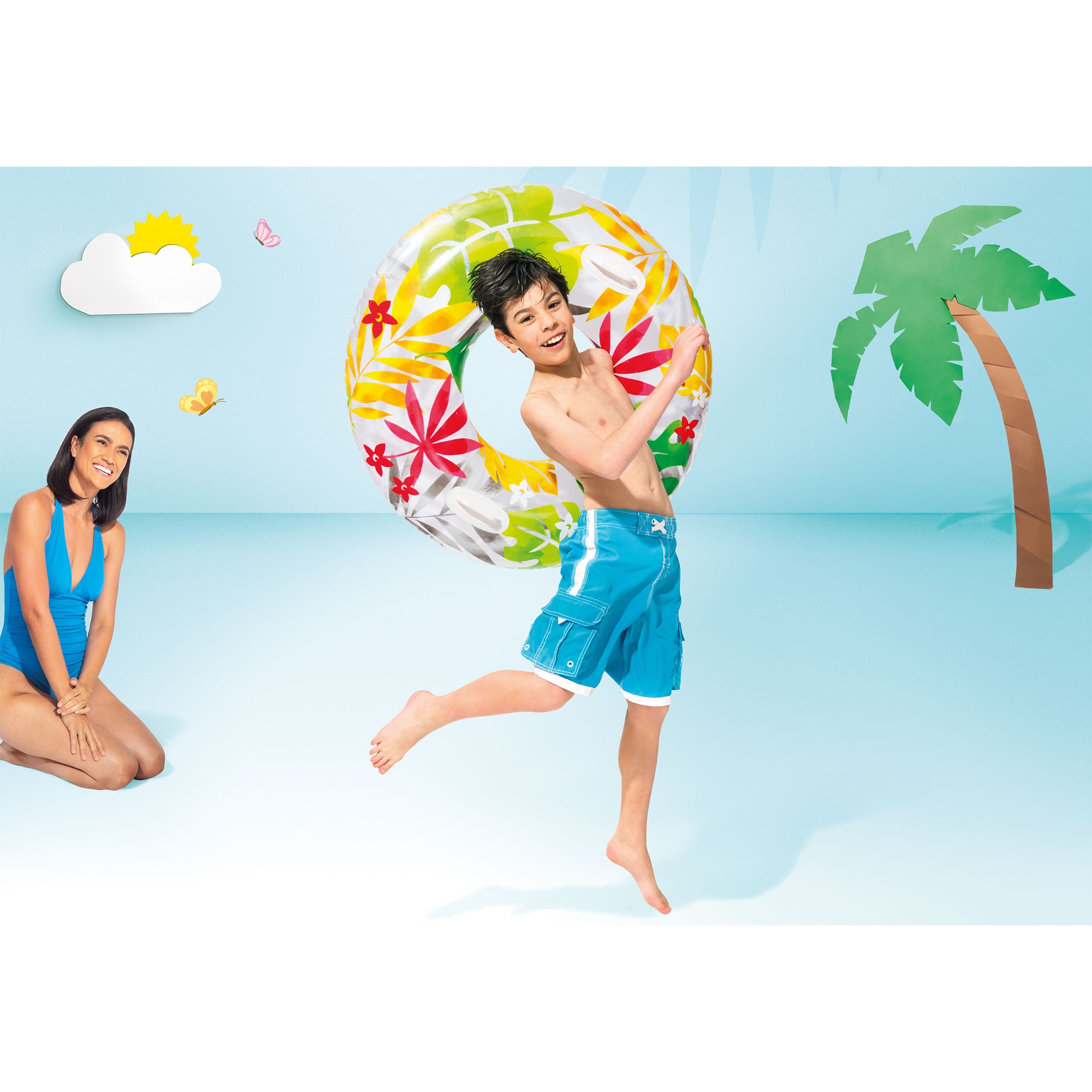 INTEX Groovy Color Inflatable Flower Transparent Tube Raft | 58263EP (Open Box) - VMInnovations