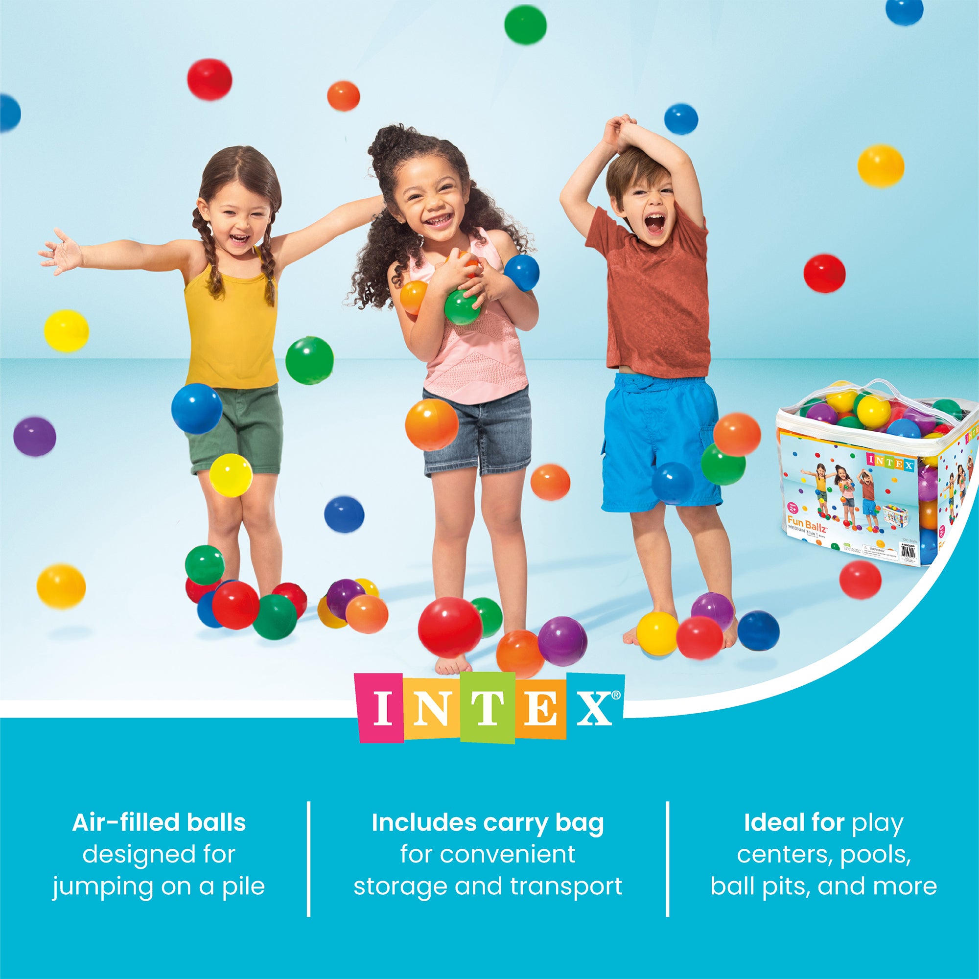 Intex Small Plastic Multi-Colored Fun Ballz for Ball Pit Bounce House, 100 Pack