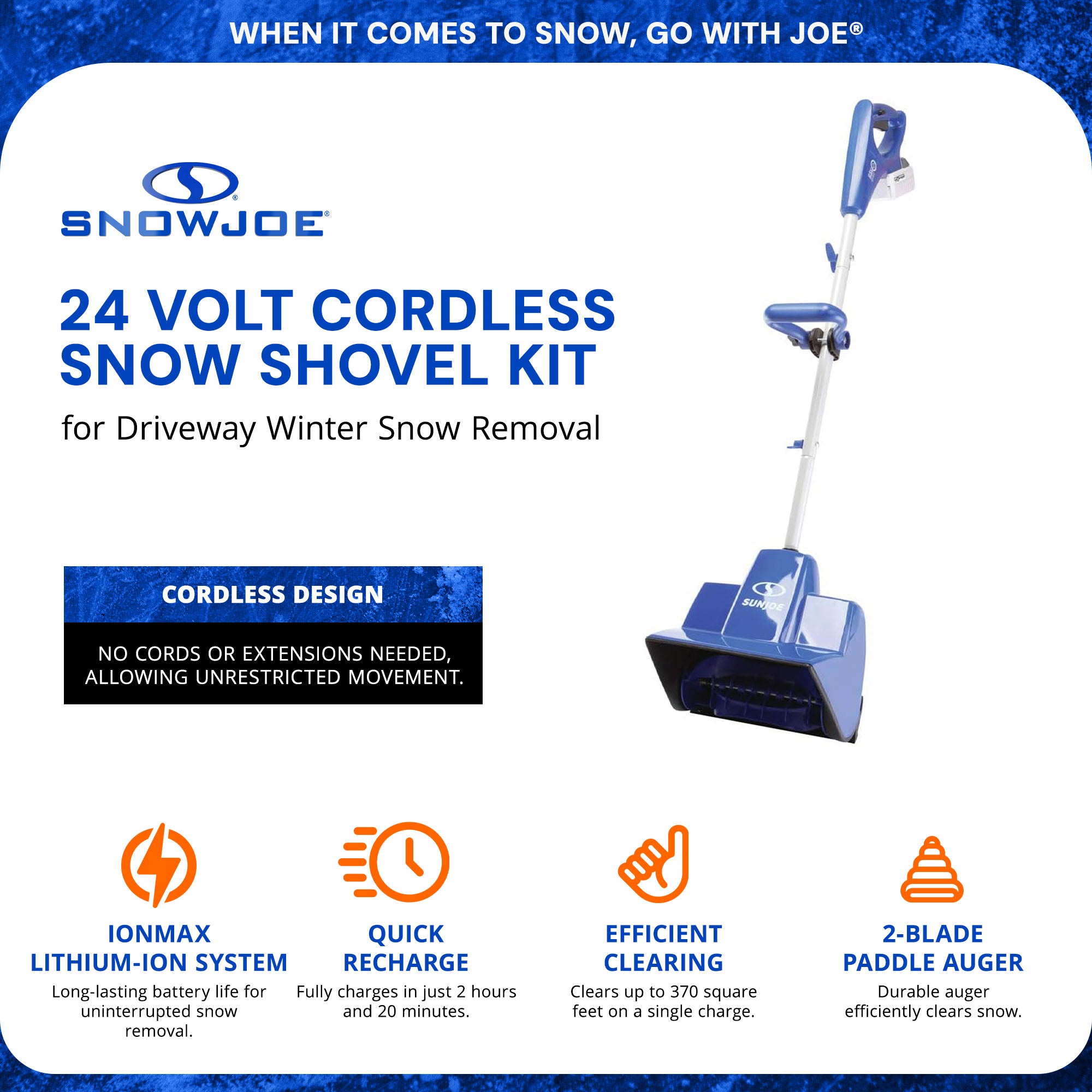 Snow Joe 24V Cordless Snow Shovel Kit with Blue Heat Ice Melt Pellets Deicer