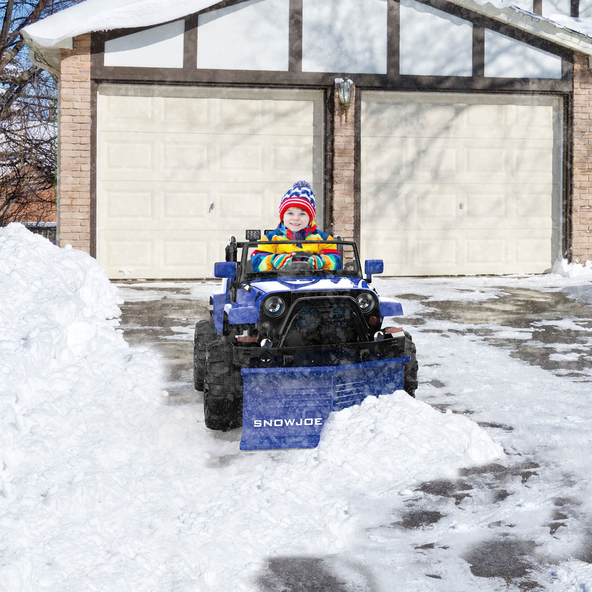 Snow Joe 24 Volt Ride On Car Toy w/Snow Plow Scoop & Parental Remote, Blue(Used) - VMInnovations