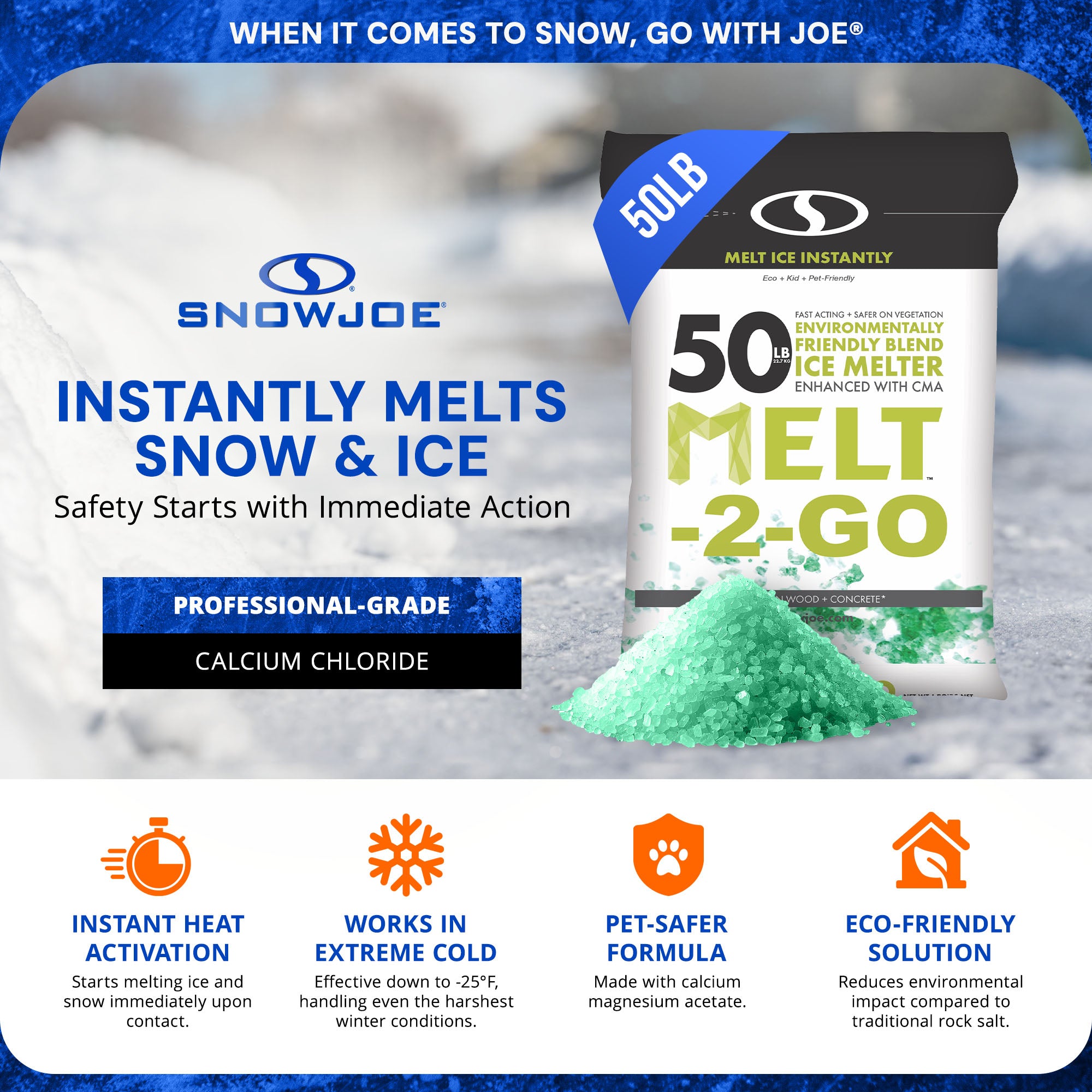 Snow Joe Electric Snow Thrower Bundled with Snow Broom & Ice Melt Pellets, Blue