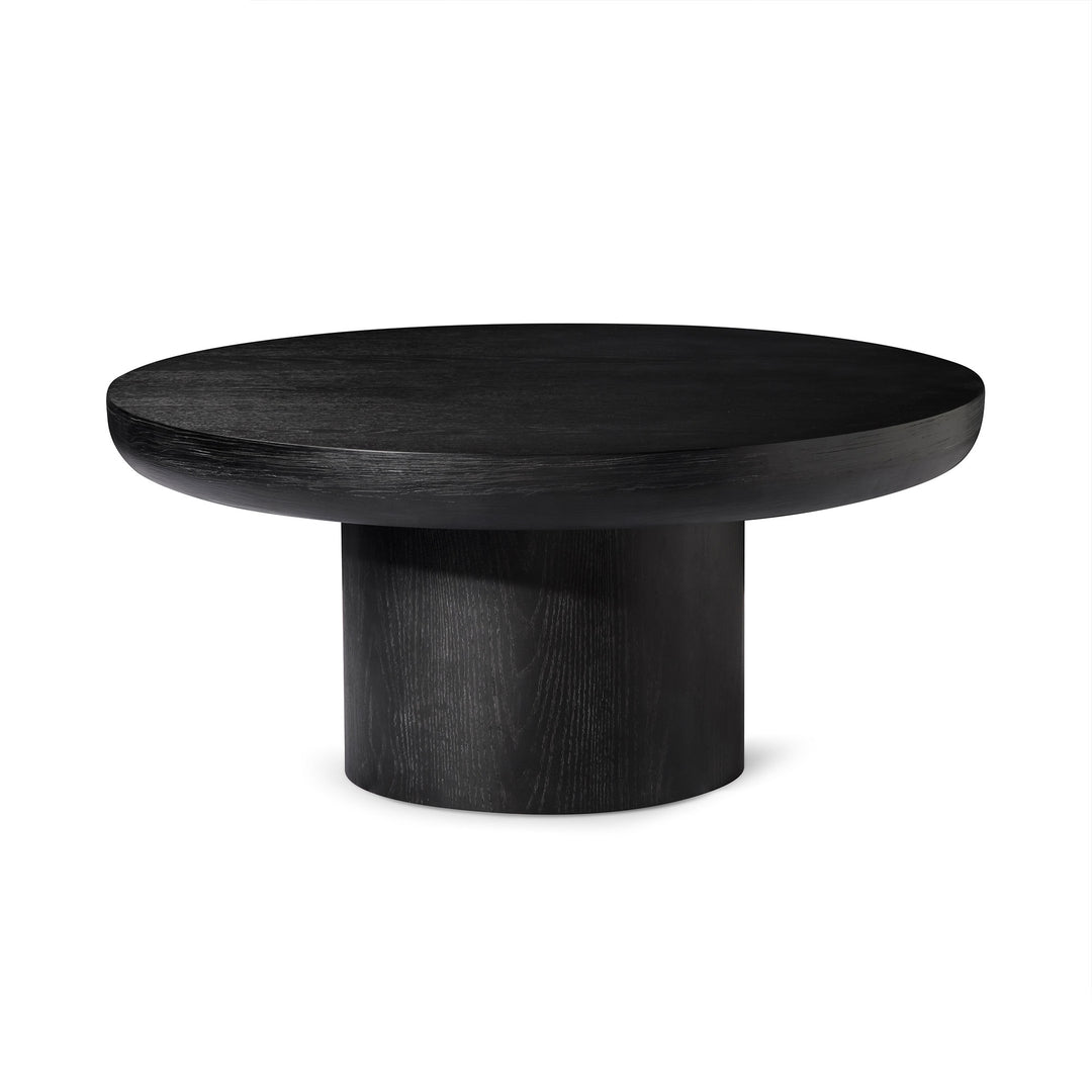 OWEN RUSTIC CIRCULAR WOODEN COFFEE TABLE IN AGED BLACK - VMInnovations