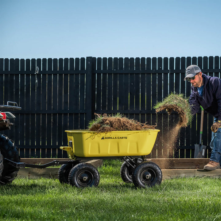 Gorilla Carts Heavy Duty Steel Yard Dump Cart Garden Wagon and 13" Tires, Yellow - VMInnovations