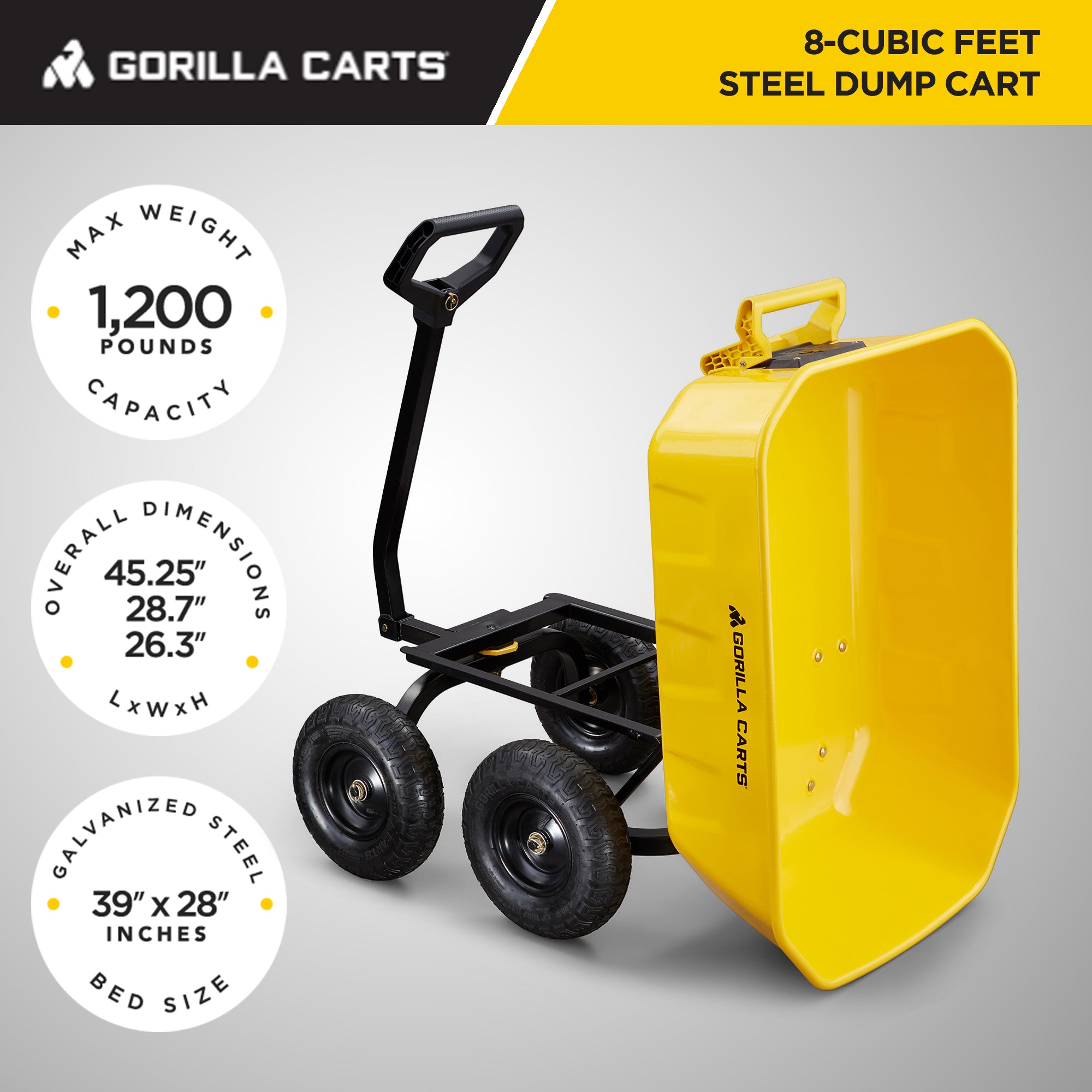 Gorilla Carts Heavy Duty Steel Yard Dump Cart Garden Wagon & 13" Tires(Open Box) - VMInnovations