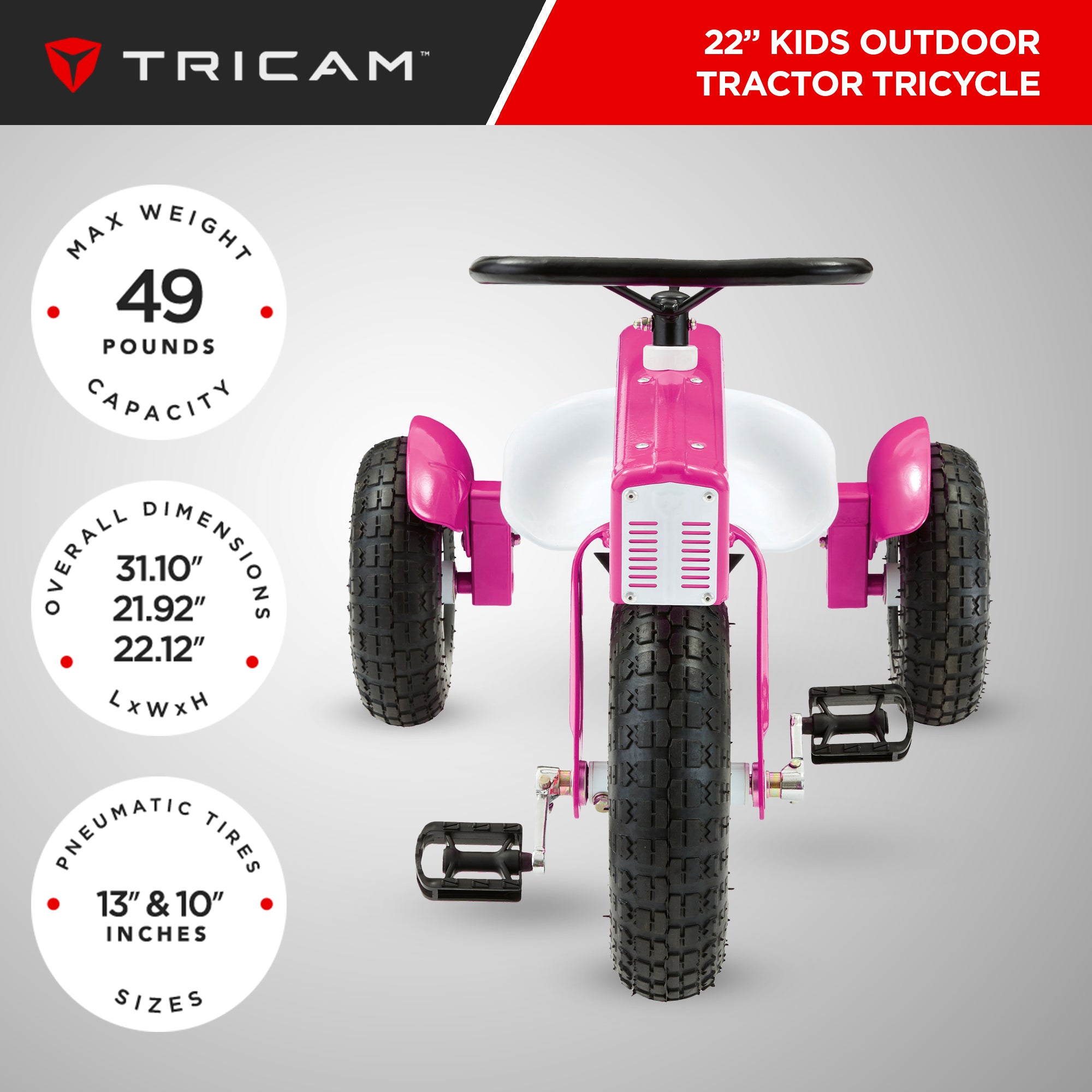 Tricam Outdoor Tractor Tricycle, 22" Steel Toddler Bike Kids Ride On Toy (Used)