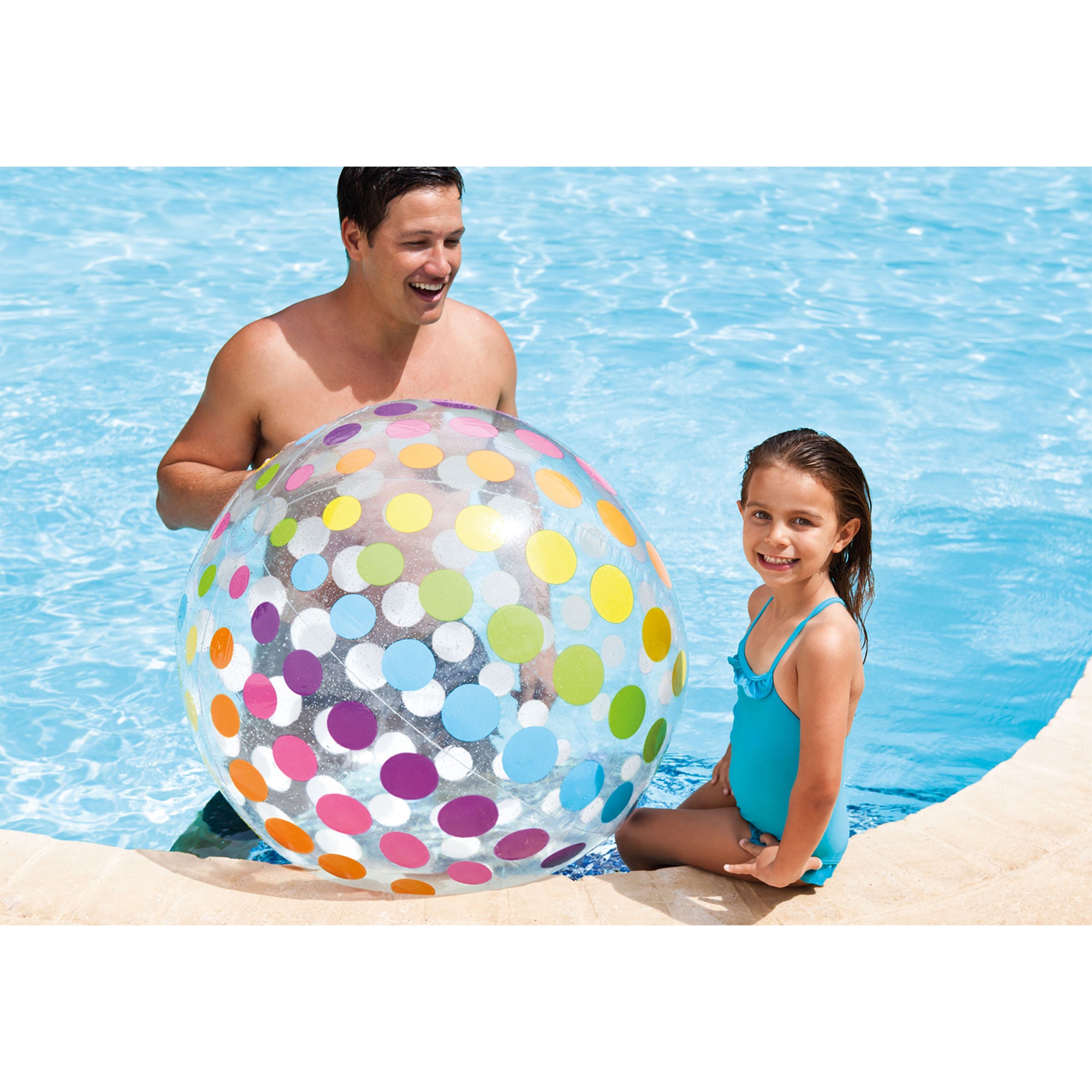 Intex Jumbo Inflatable Colorful Transparent PVC Giant Beach Ball, Color Varies - VMInnovations