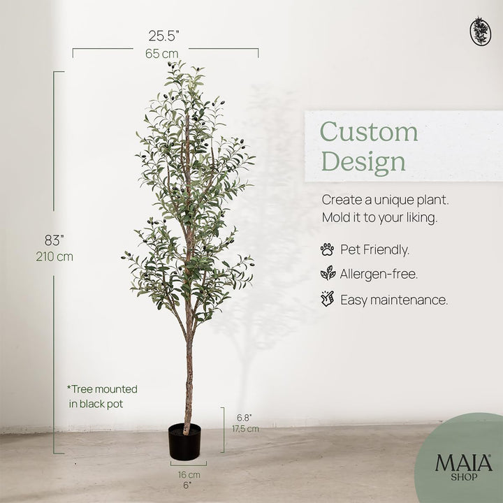 Maia Shop Olive Tree 7 Foot Faux Plant, Fake Silk Tree with Realistic Leaves - VMInnovations